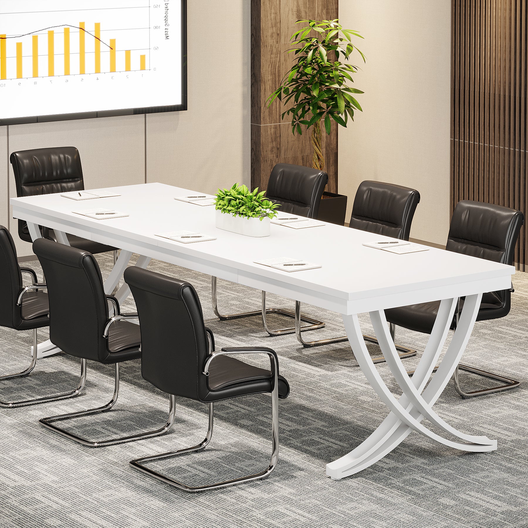 6.5FT Conference Table for 6-8 People, 78-Inch Rectangular Table with Metal Frame