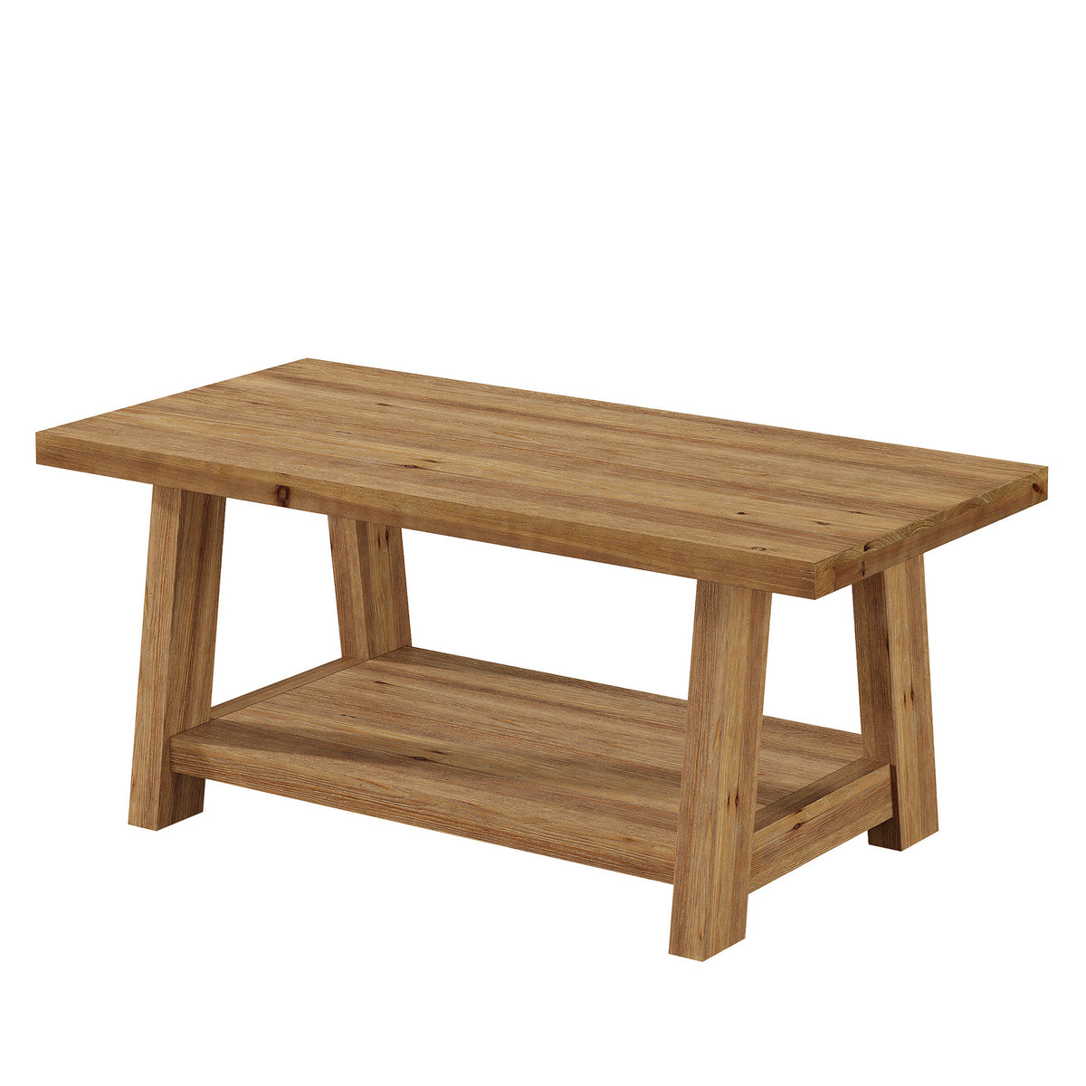 Tribesigns 47.2-Inch Solid Wood Coffee Table, 2-Tier Storage Shelf Rectangle Center Table for Living Room