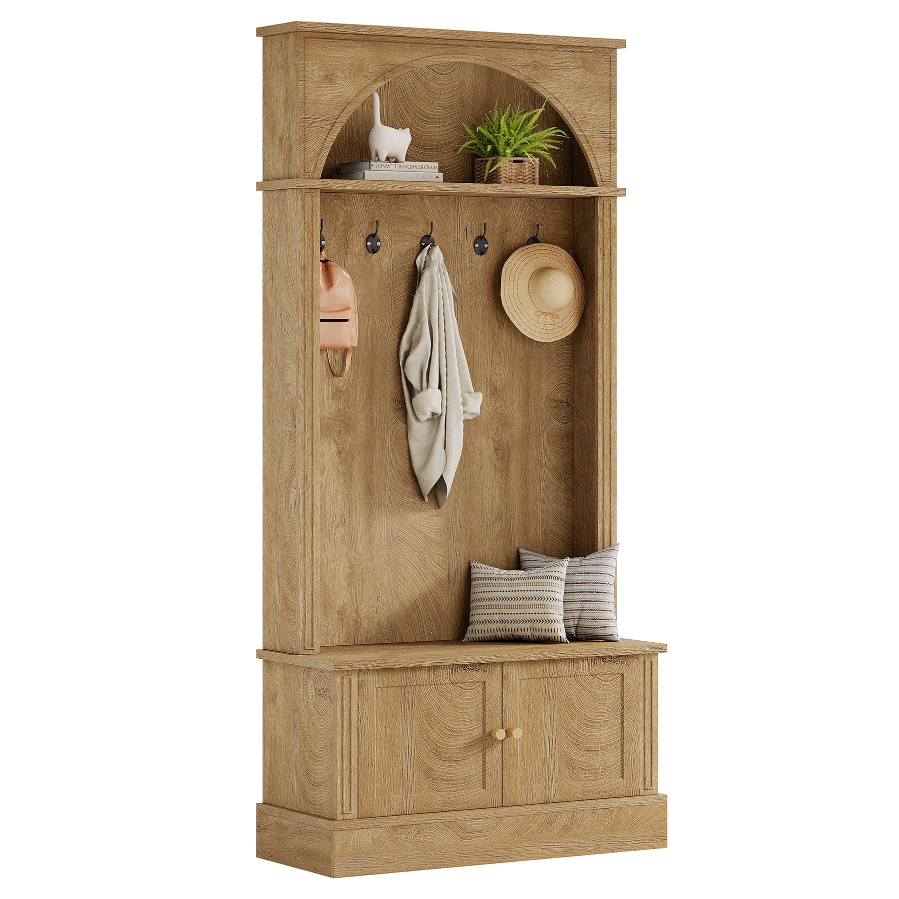 71 Inch Hall Tree with Bench and Storage, 4 in 1 Entryway Coat Rack for Hallway Mudroom