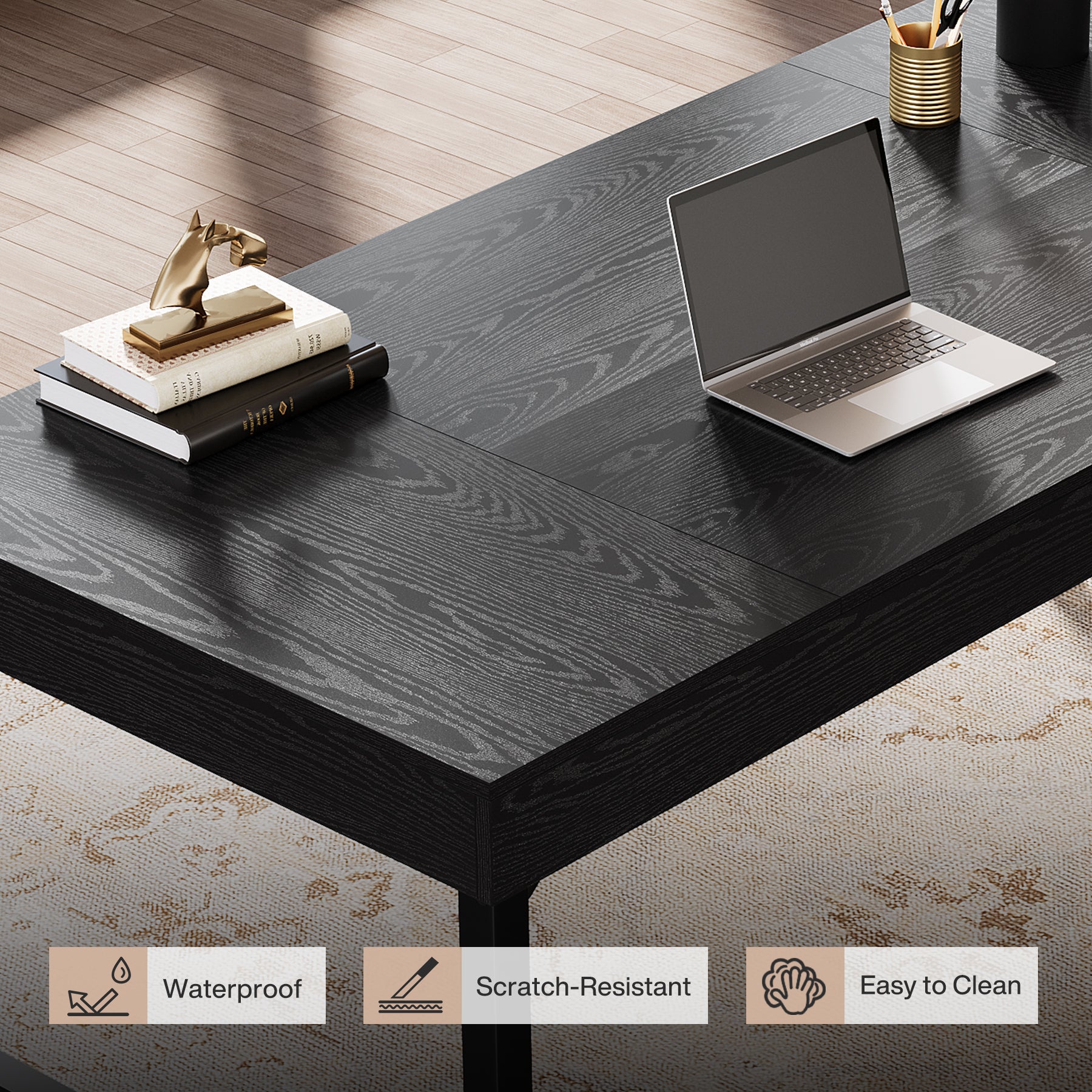 55" Industrial Executive Desk - Rustic Office Desk with Metal Legs, Study & Conference Workstation