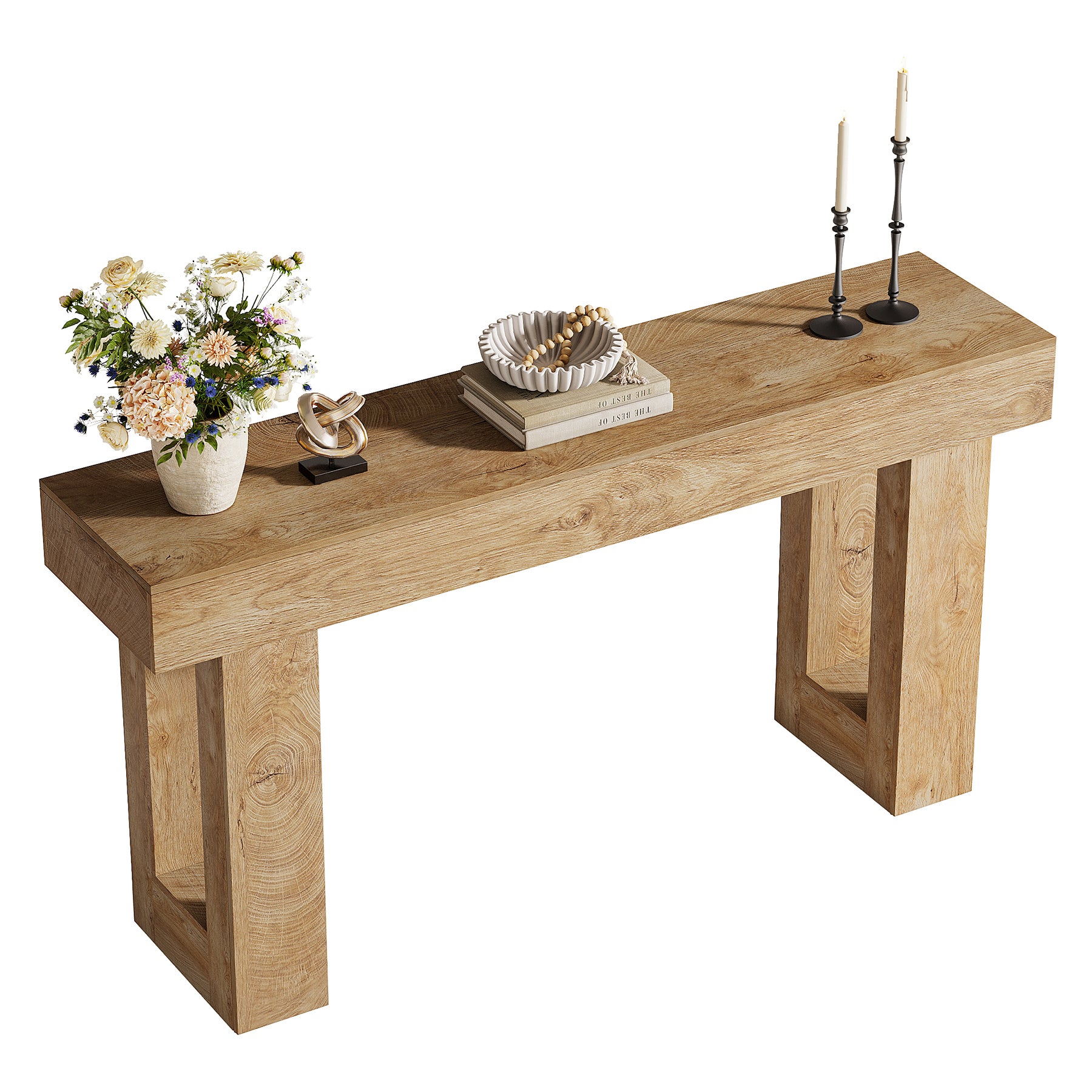63" Farmhouse Console Table, Rectangular Wooden Accent Table for Entryway and Living Room