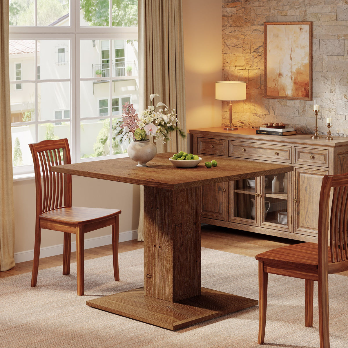 Tribesigns 31.5" Square Solid Wood Dining Table for 4, Rustic Pedestal ...