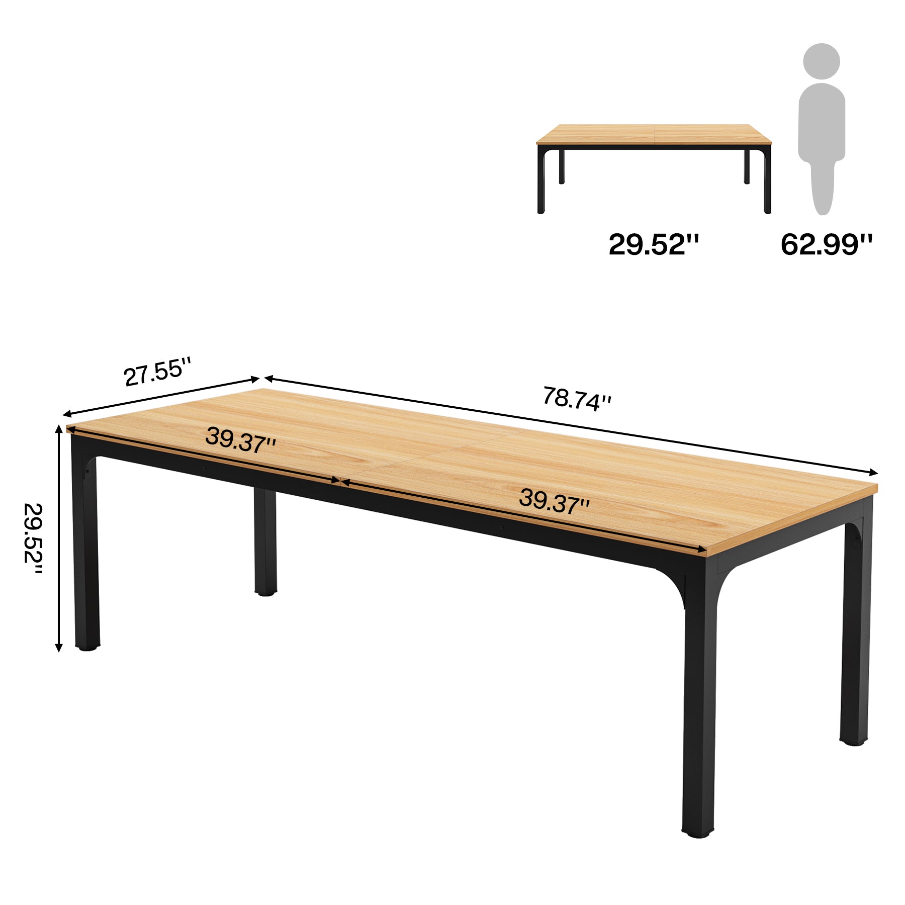 Rectangular Dining Table, 78 inch Long Kitchen Table for 6-8 People