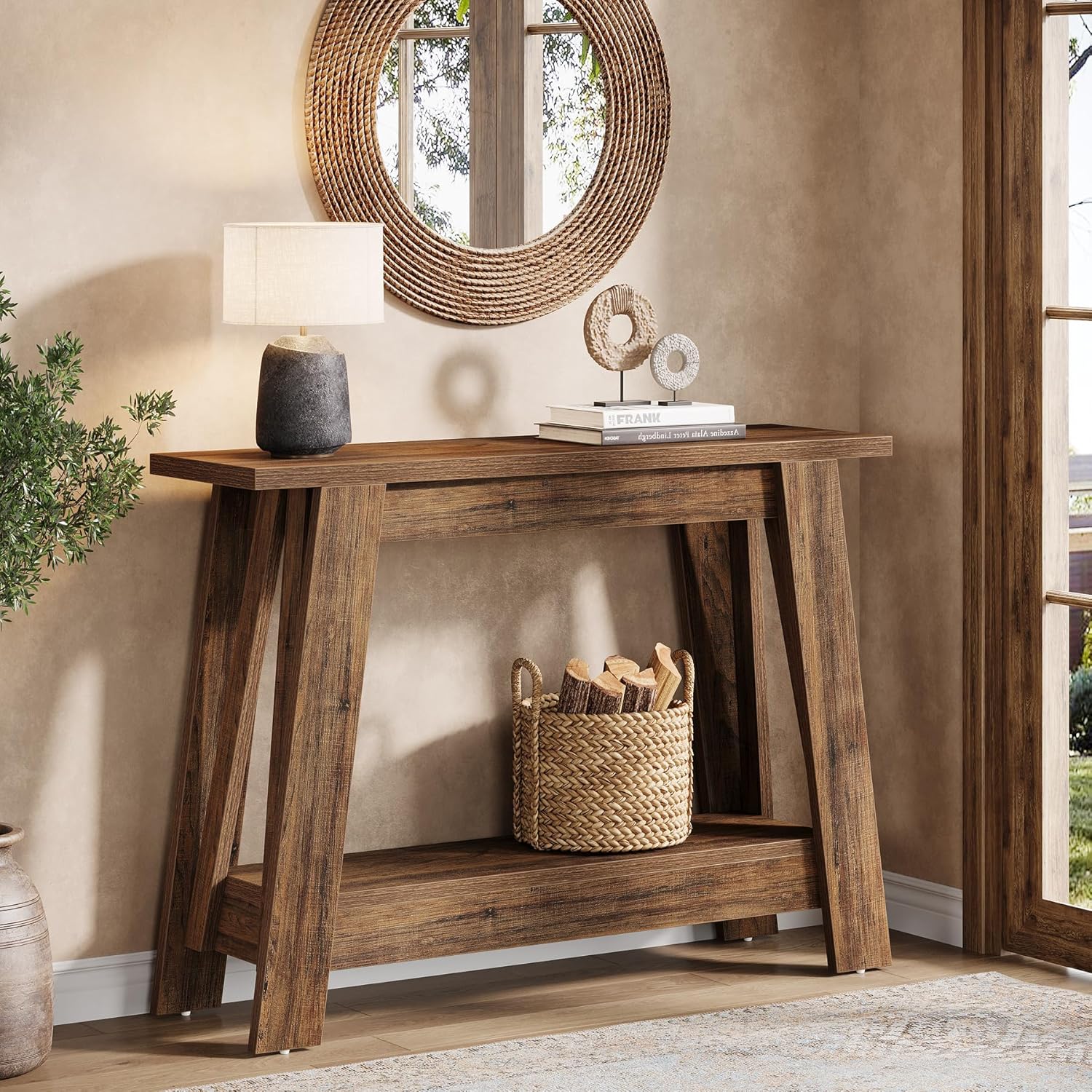 41.3" Rustic Farmhouse Console Table - 2-Tier Narrow Entryway Table with Storage