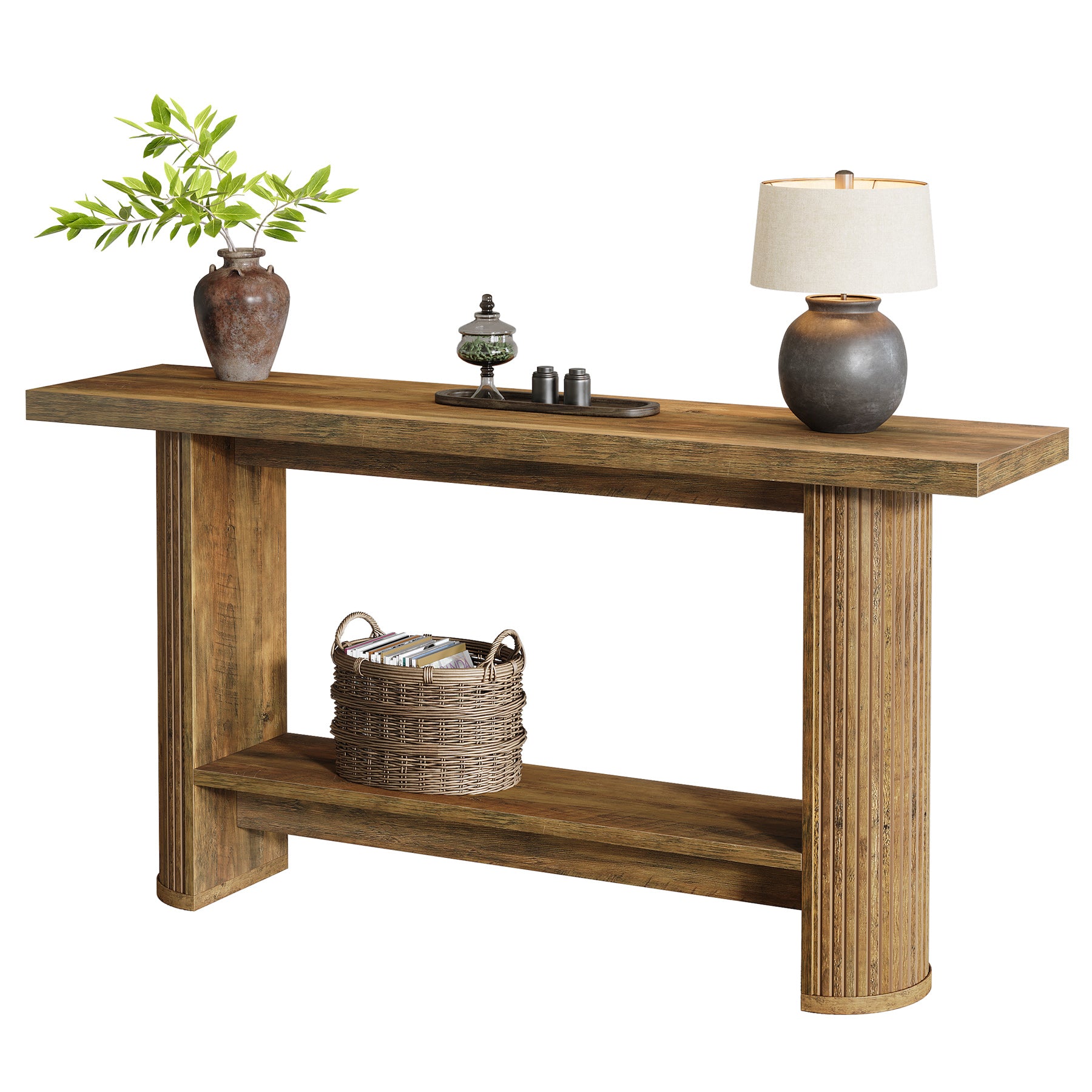 55-Inch Narrow Console Table with Storage Shelf, Rustic Entryway Sofa Table