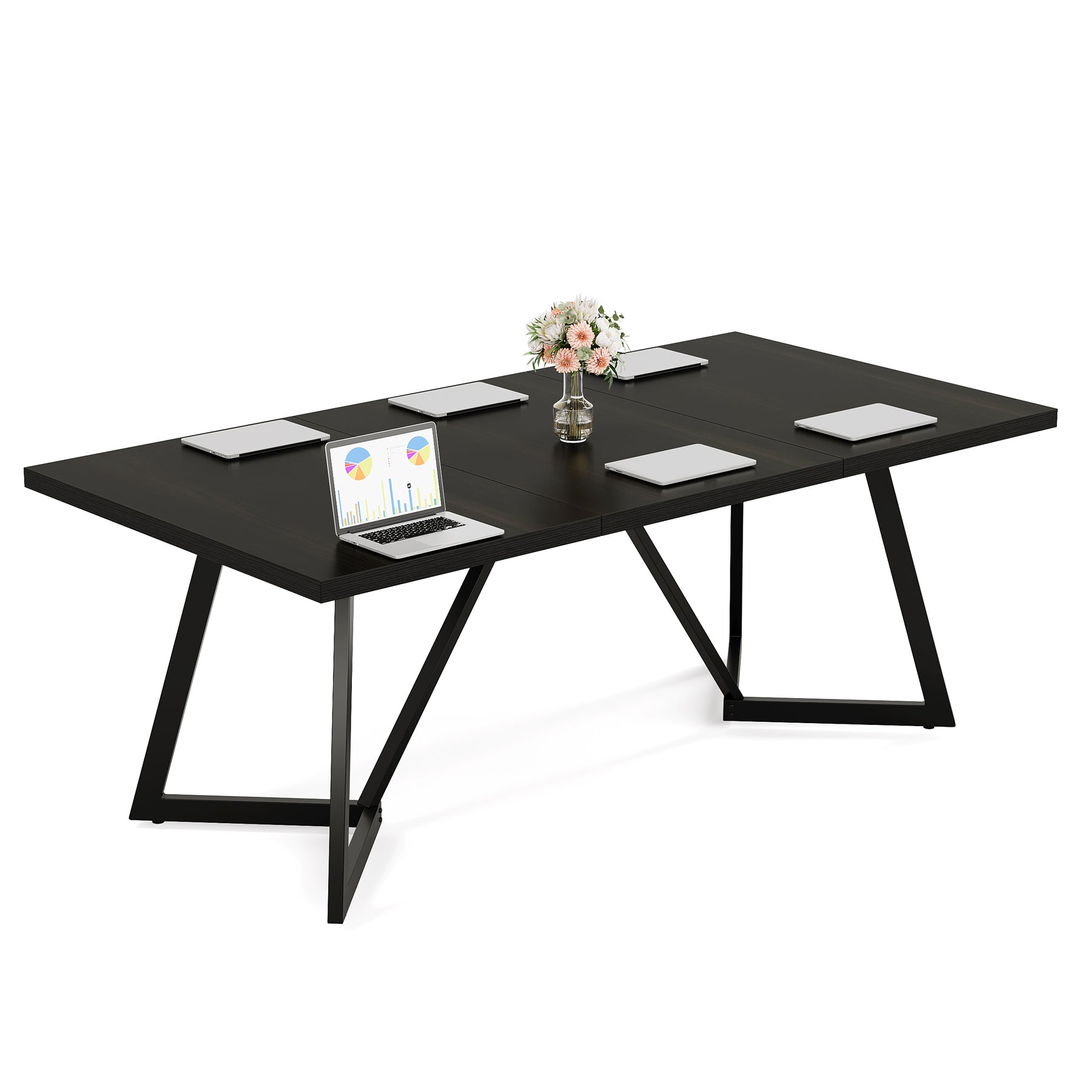70.86" Modern Conference Table, Sleek Black Rectangular Desk with Sturdy Metal Frame
