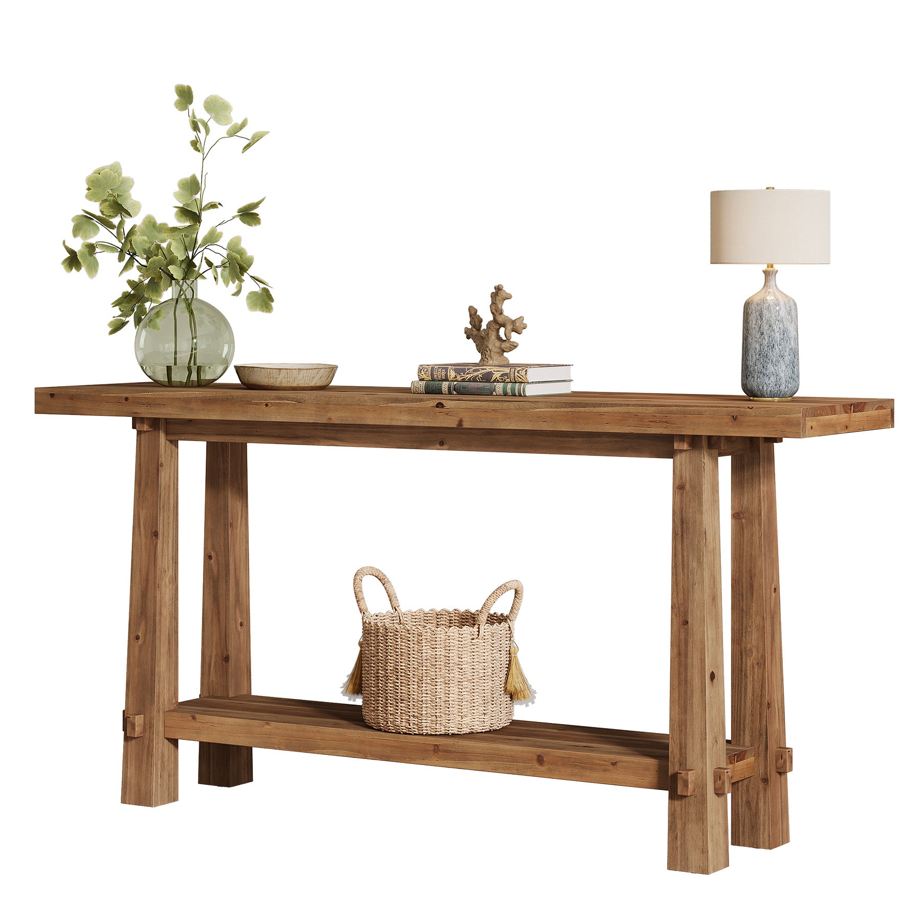 Tribesigns 63" Console Table, Farmhouse Solid Wood Entryway Sofa Table with 2-Tier Storage