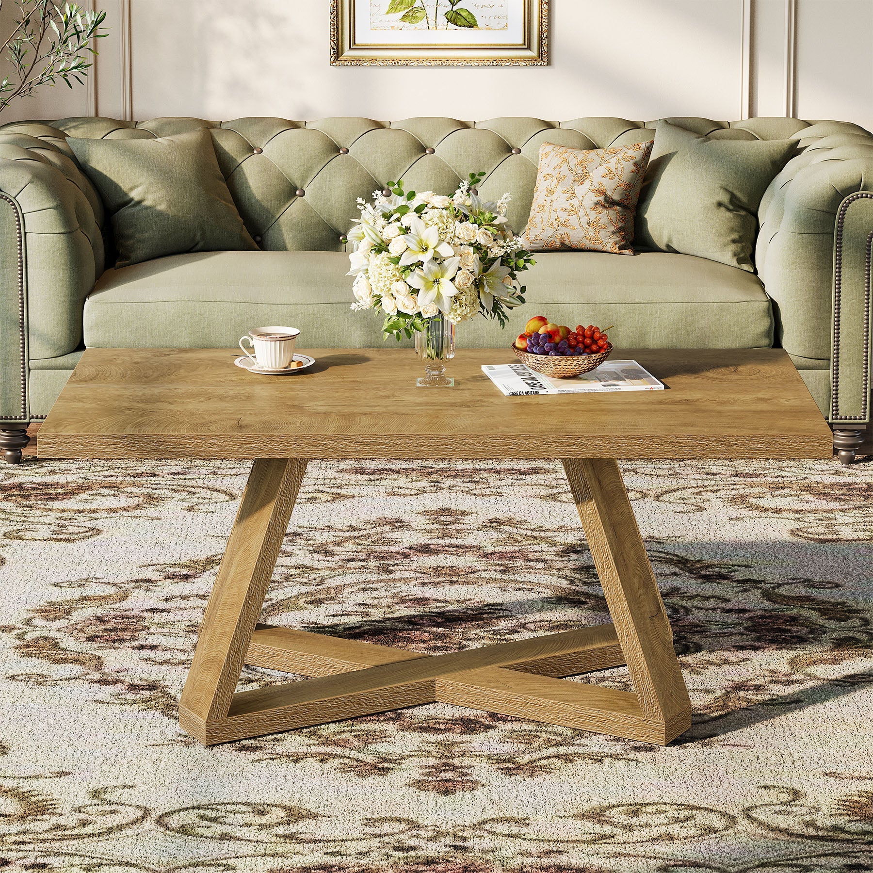 Tribesigns 47" Rectangle Coffee Table, Farmhouse Wooden Accent Table for Small Spaces