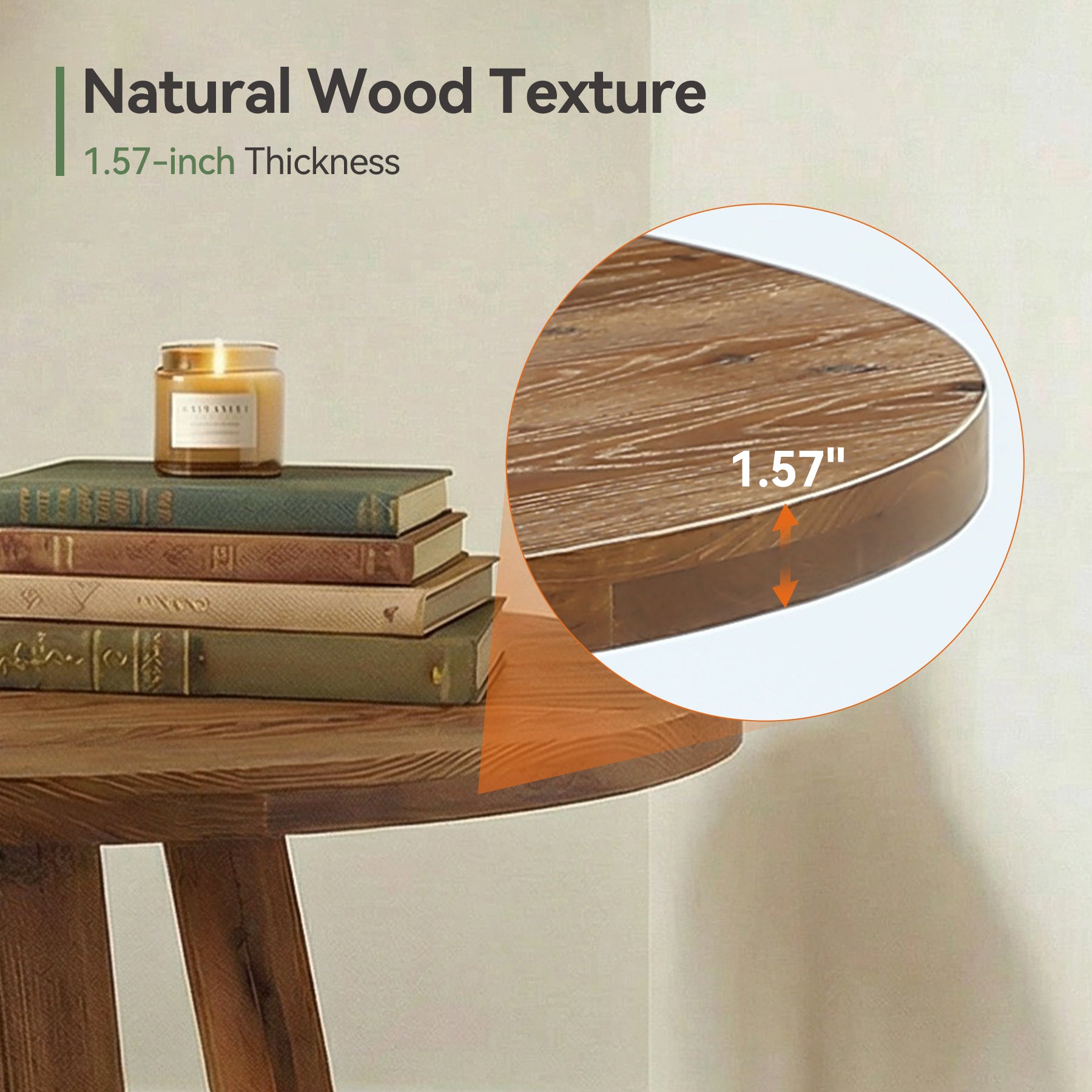 Tribesigns 47.2 Inch Solid Wood Round Dining Table for 4, Farmhouse Kitchen Table with Trestle Base