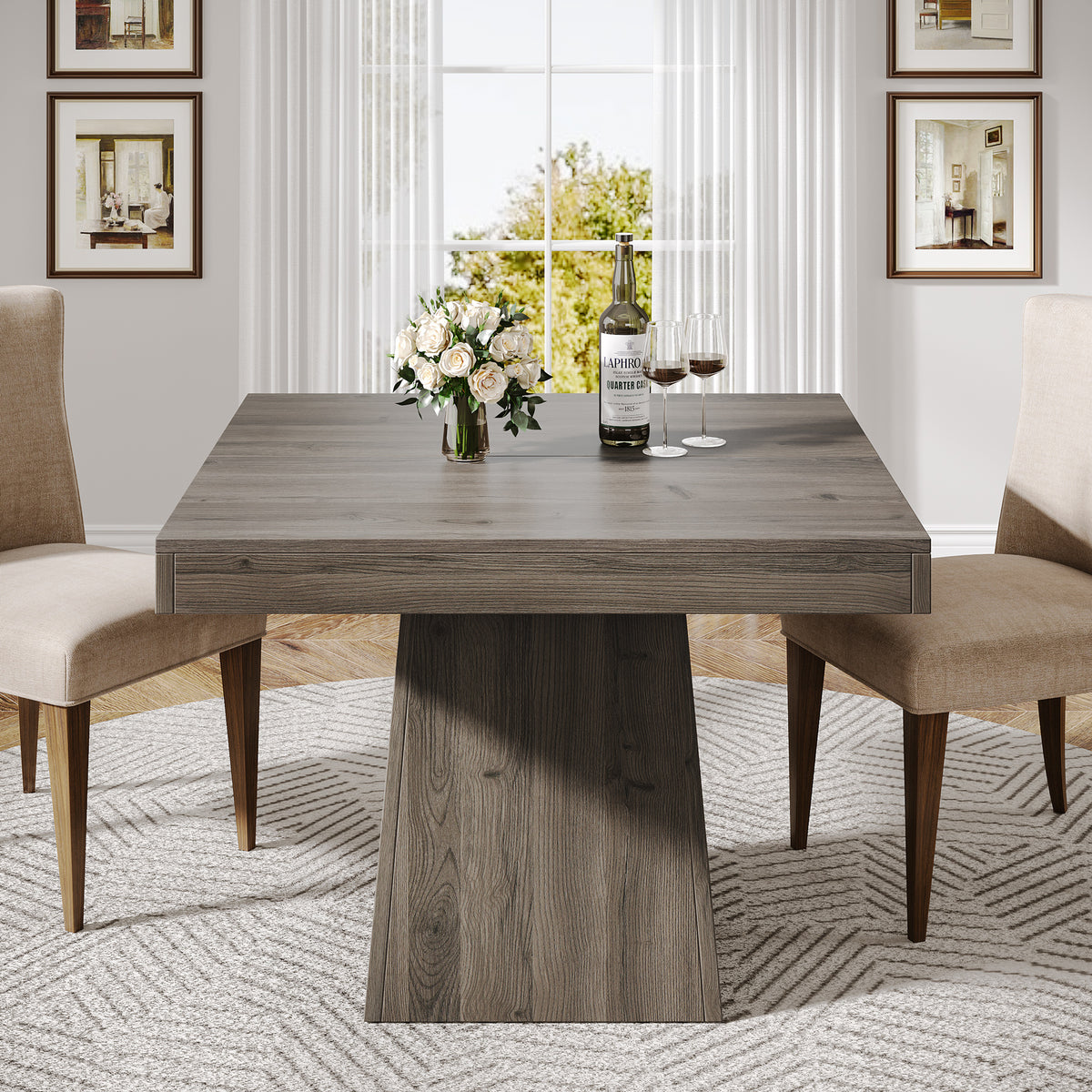 Tribesigns 31.5-Inch Square Dining Table for 4 with Pedestal Base, Farmhouse Kitchen Table