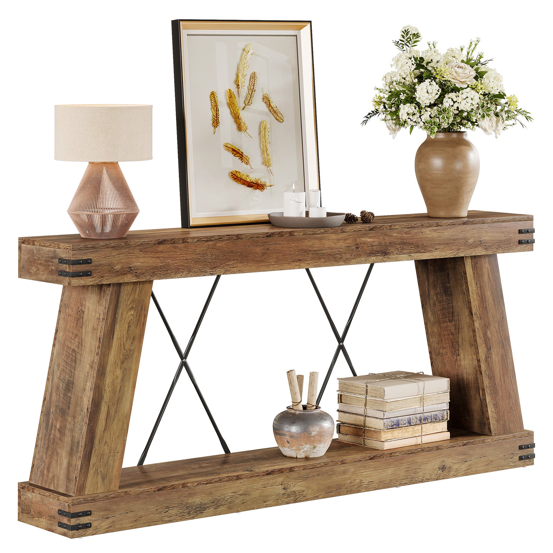 70.87" Farmhouse Console Table, Industrial Long Sofa Table with Storage for Entryway and Living Room