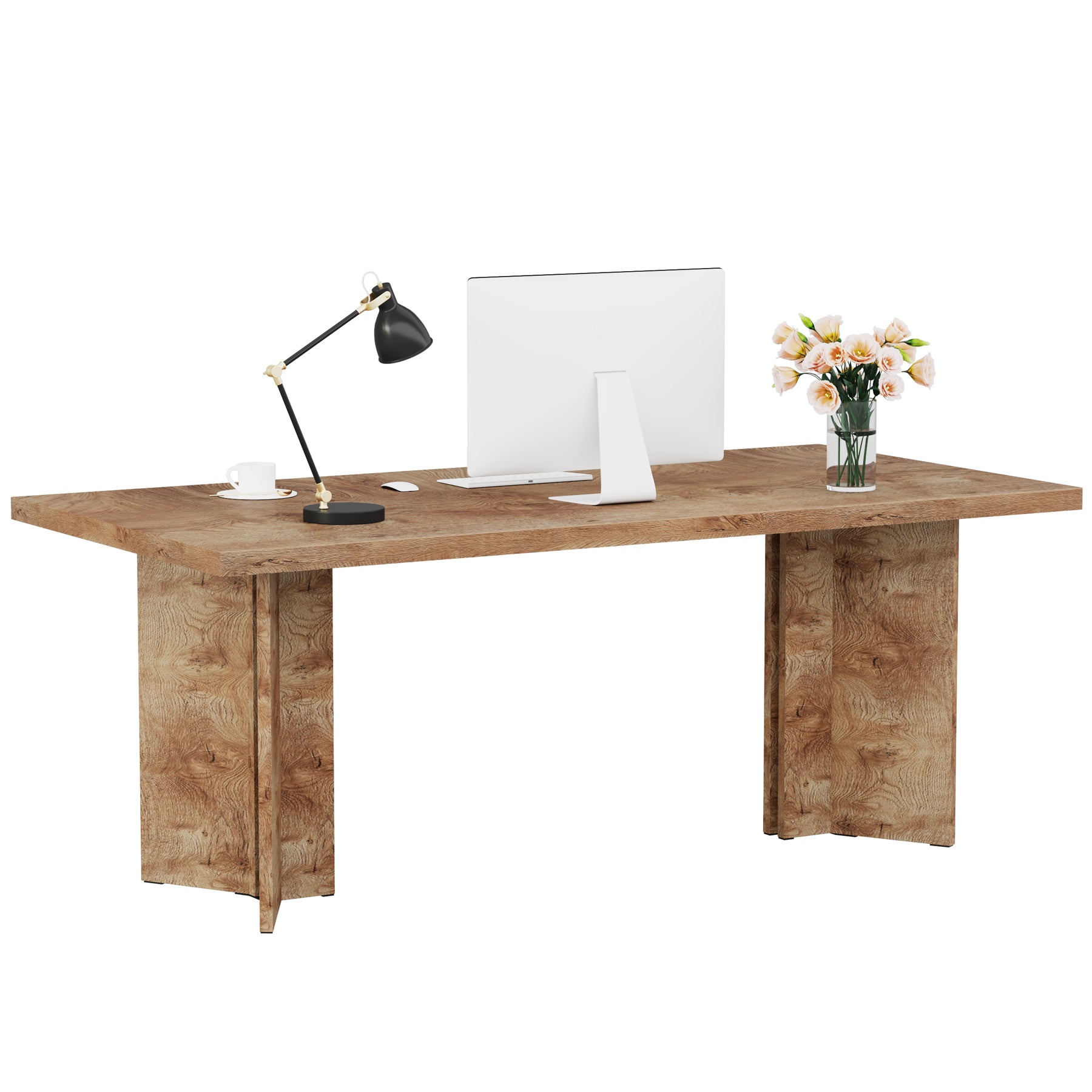 63" Wood Executive Desk, Farmhouse Computer Desk with Large Tabletop