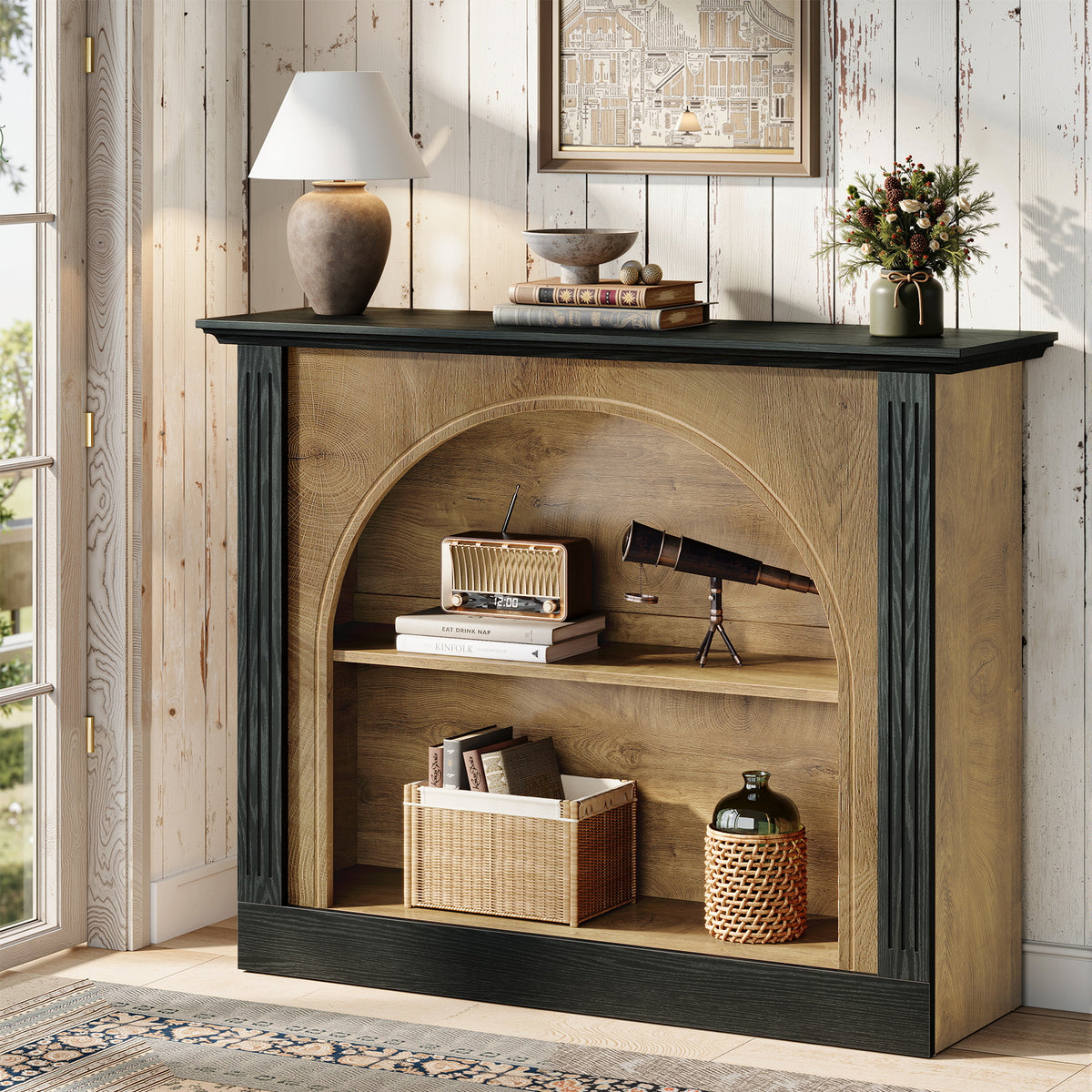 43.3 Inch Narrow Console Table with 3-Tier Storage and Semi-Open Design, Mid-Century Sofa Table for Living Room