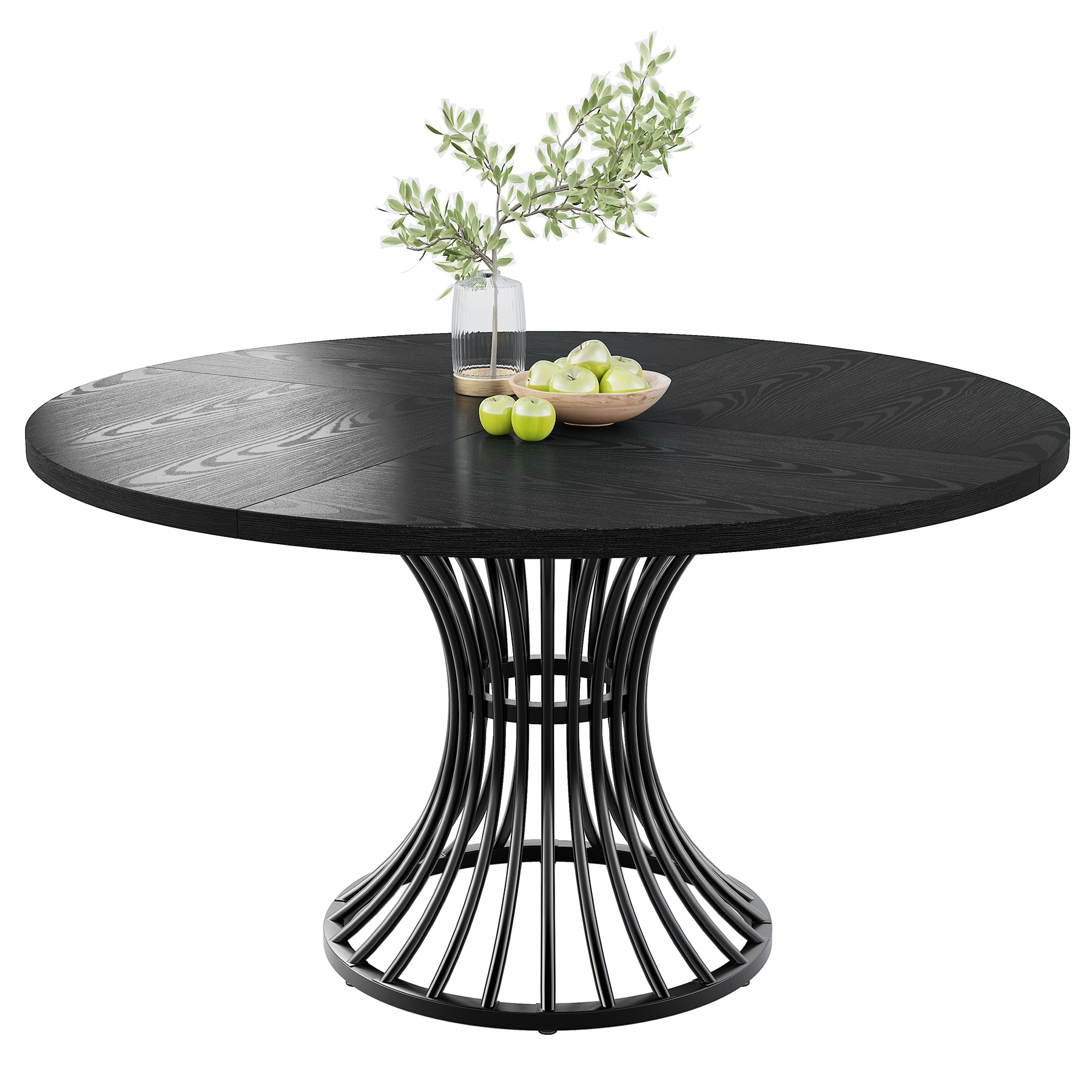 Tribesigns 47.2-Inch Round Dining Table for 4-6, Farmhouse Kitchen Table with Hourglass Metal Base