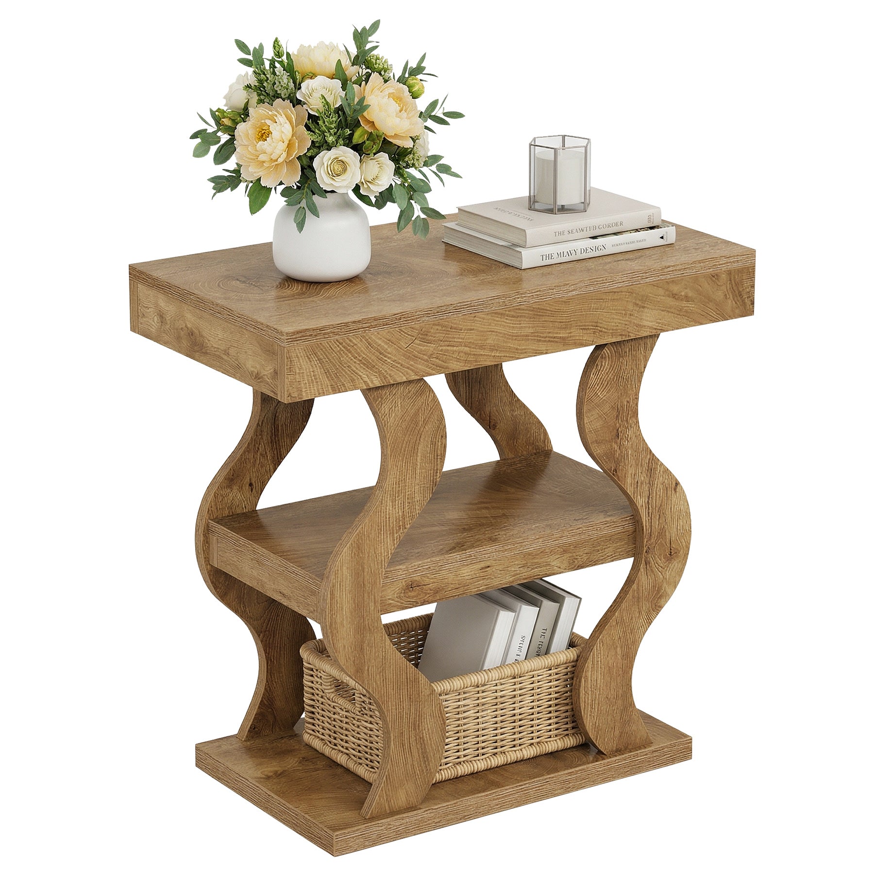 Tribesigns 23.62" Wavy End Table, 3-Tier Side Table for Living Room