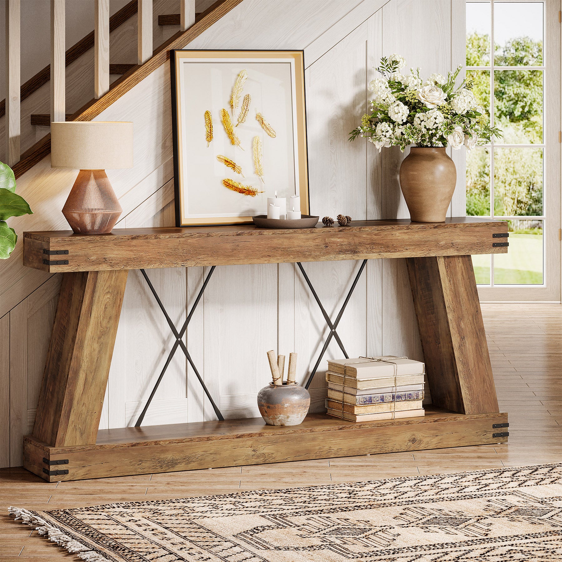 70.87" Farmhouse Console Table, Industrial Long Sofa Table with Storage for Entryway and Living Room