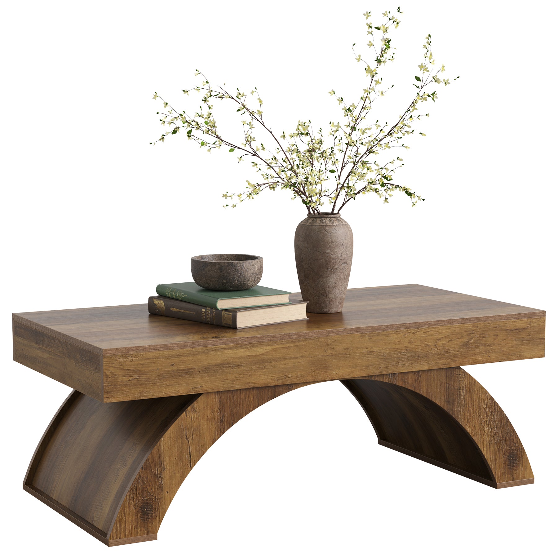 47" Rectangular Coffee Table with Arched Base, Modern Wood Center Table for Living Room