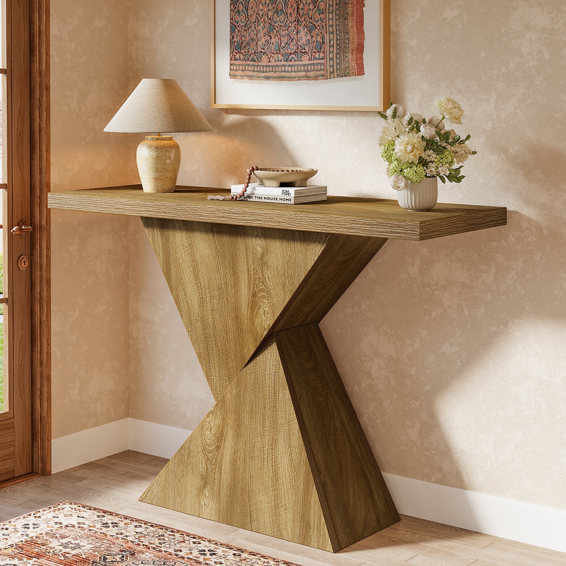 Tribesigns 41.5-Inch Narrow Farmhouse Console Table, Entryway Sofa Table with Geometric Base