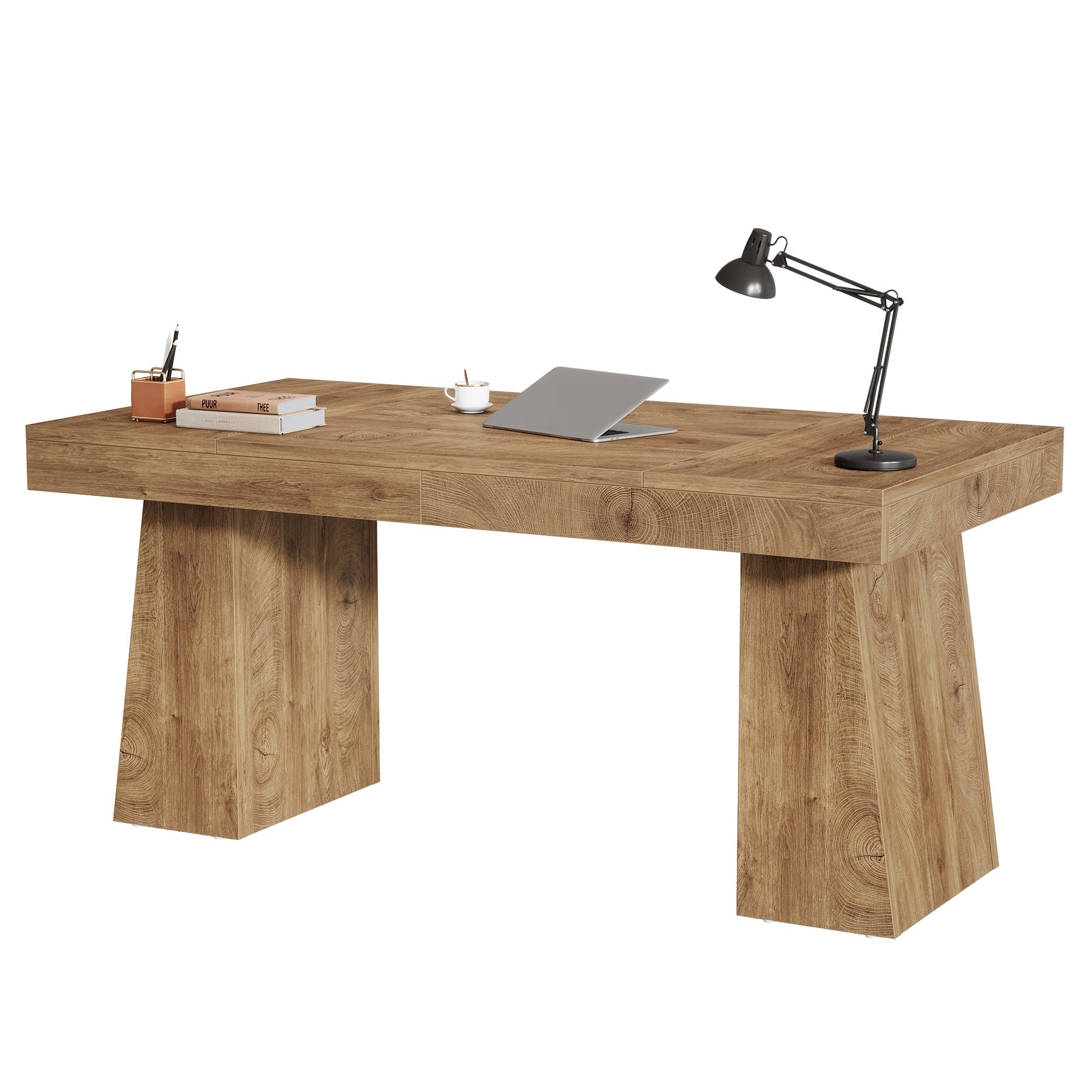 55-Inch Executive Desk, Large Wood Office Computer Desk with Double Pedestal