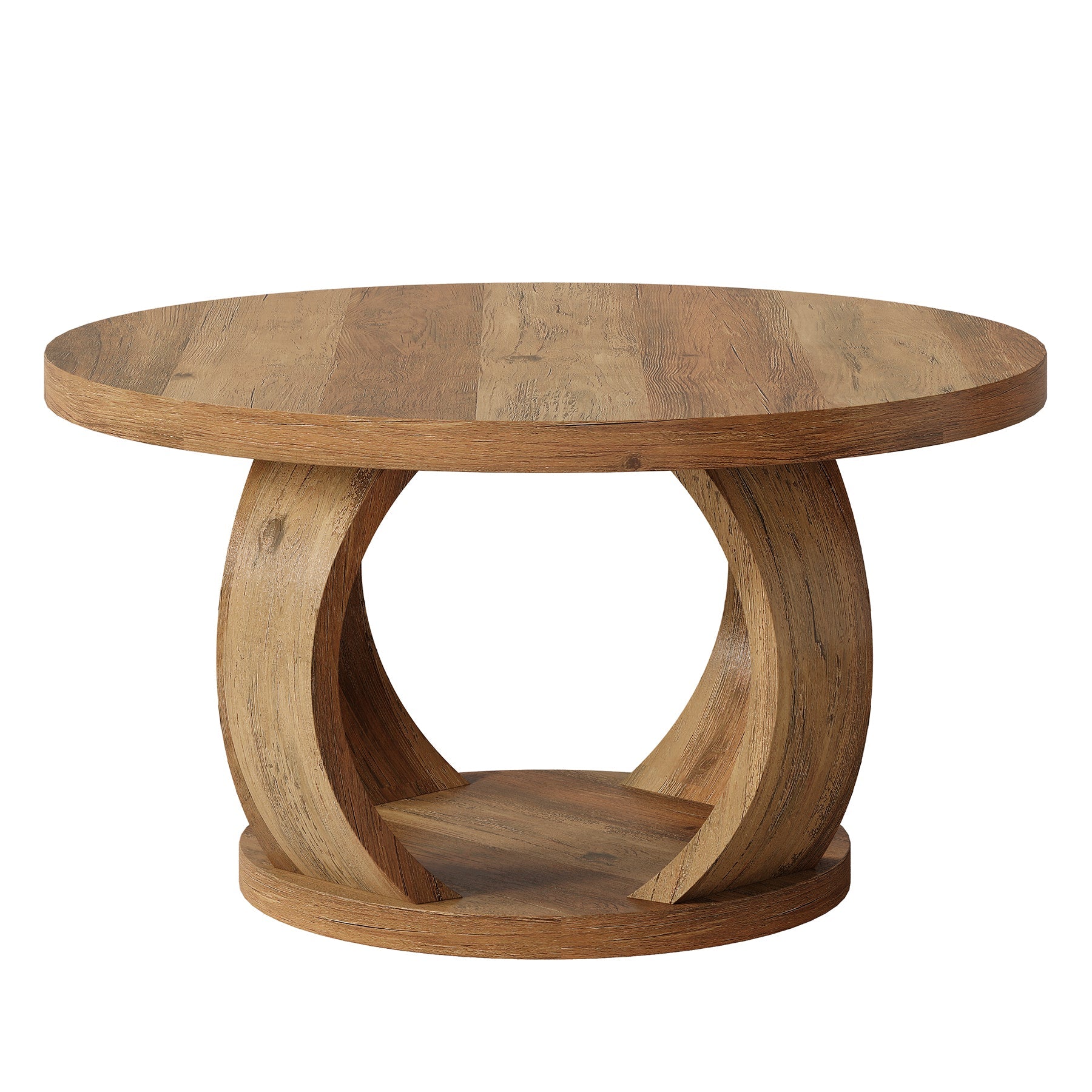 Tribesigns 31.5" Wooden Circle Coffee Table, 2-Tier Storage for Small Spaces