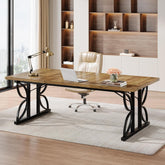 70.8" Industrial Computer Desk - Rustic Brown & Black Metal Frame Workstation 3