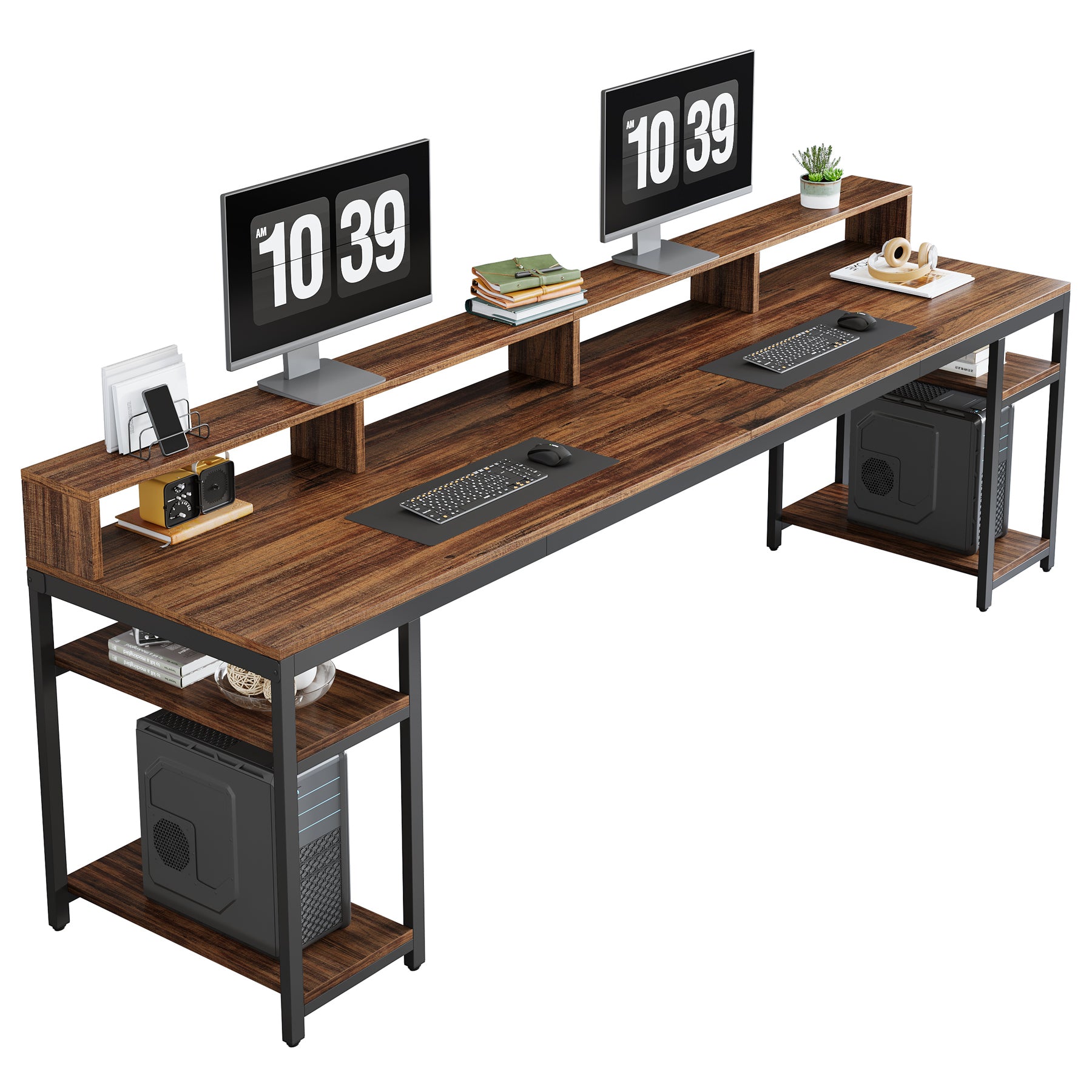 78.74" Two Person Desk with Monitor Stand, Double Computer Desk for Home Office Gaming Study