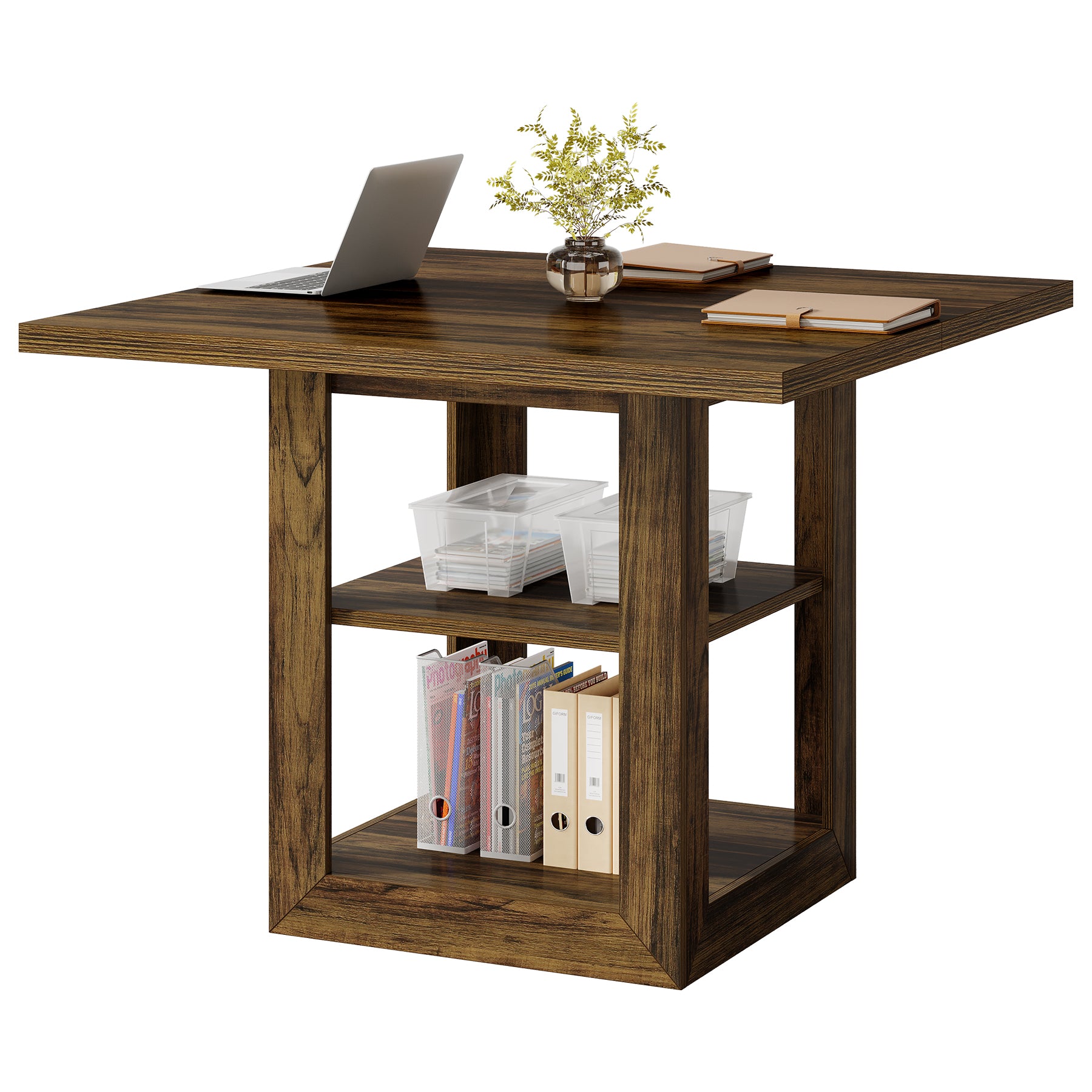 Tribesigns 31.5" Square Conference Table for 4, Compact Meeting Table with Storage Shelf