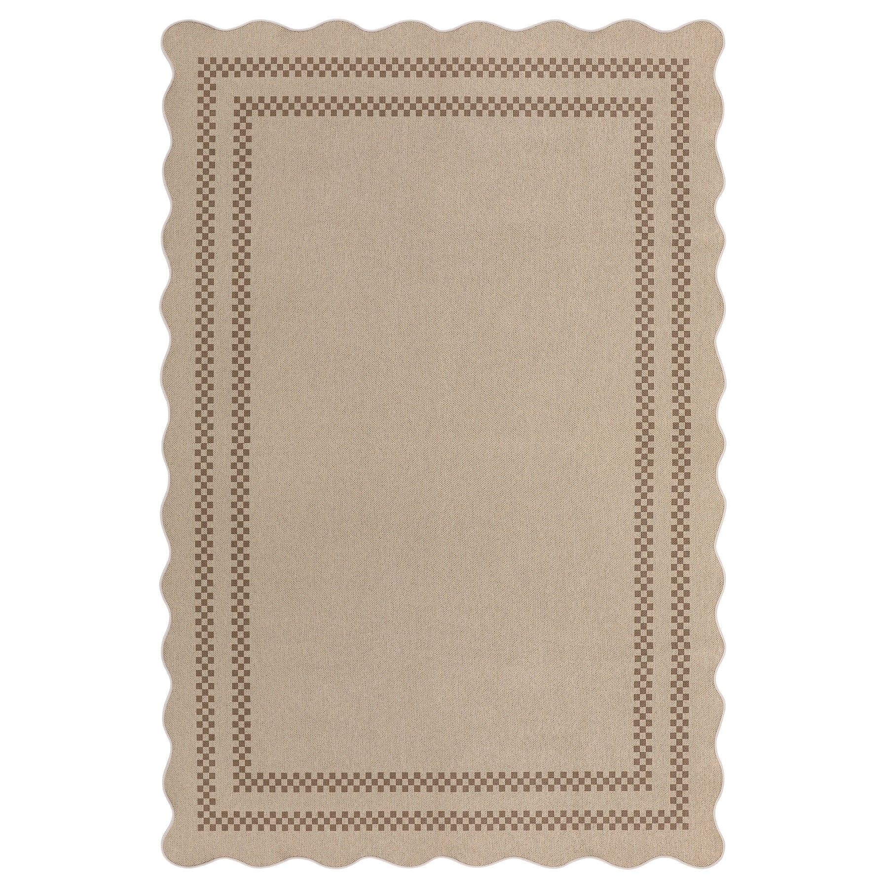 Tribesigns Indoor and Outdoor Rug, Weather-Resistant, Jute-Look, Scalloped Border and Farmhouse-Style Pattern, Washable and Non-Slip