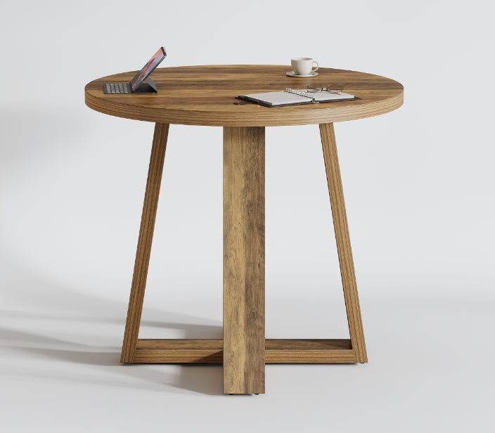 31.5" Round Farmhouse Dining Table - Rustic Brown Kitchen Table for Small Spaces