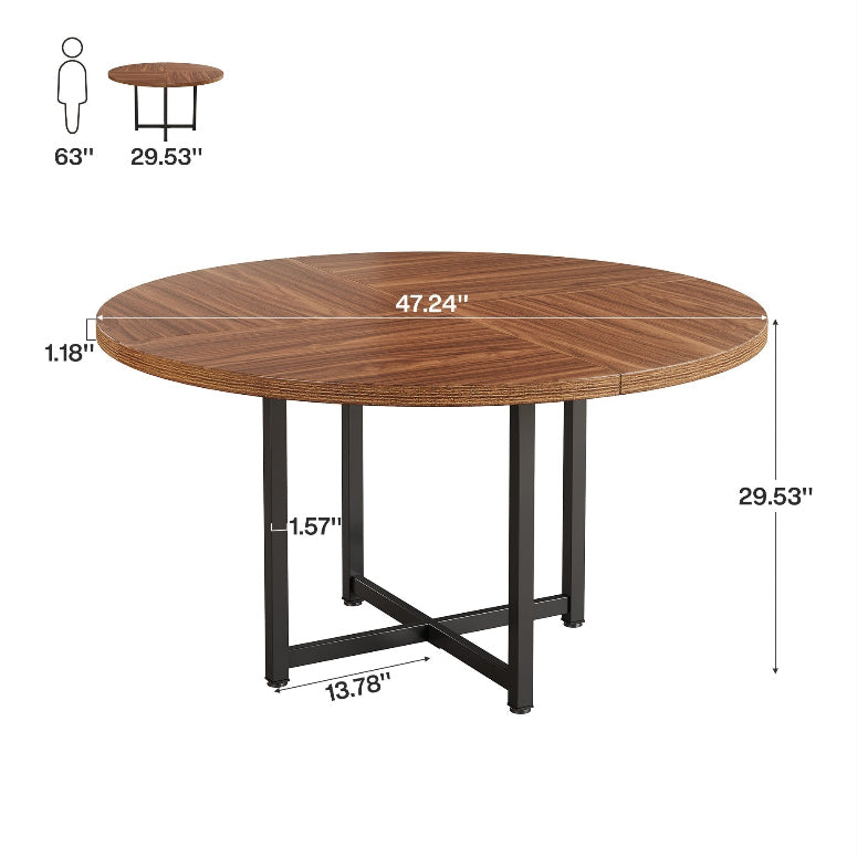 47" Round Dining Table, Heavy-Duty Metal Base, Space-Saving