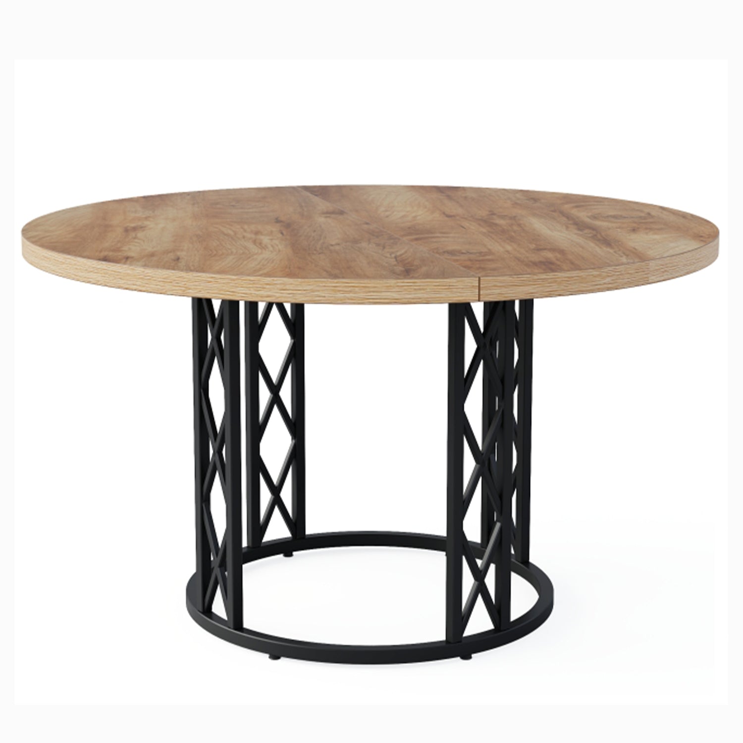 47" Round Dining Table - Rustic Wood Top & Metal Base for 4 People