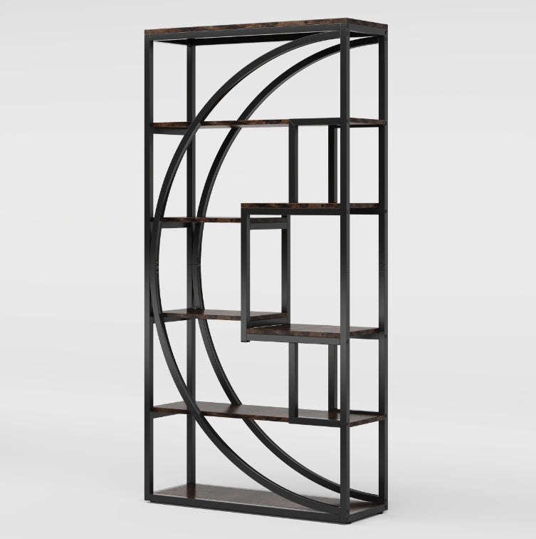 70.8" Industrial Bookshelf, 5-Tier Open Bookcase for Home Office and Living Room in Rustic Brown