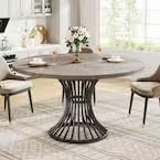 Tribesigns 47.2-Inch Round Dining Table for 4-6, Farmhouse Kitchen Table with Hourglass Metal Base