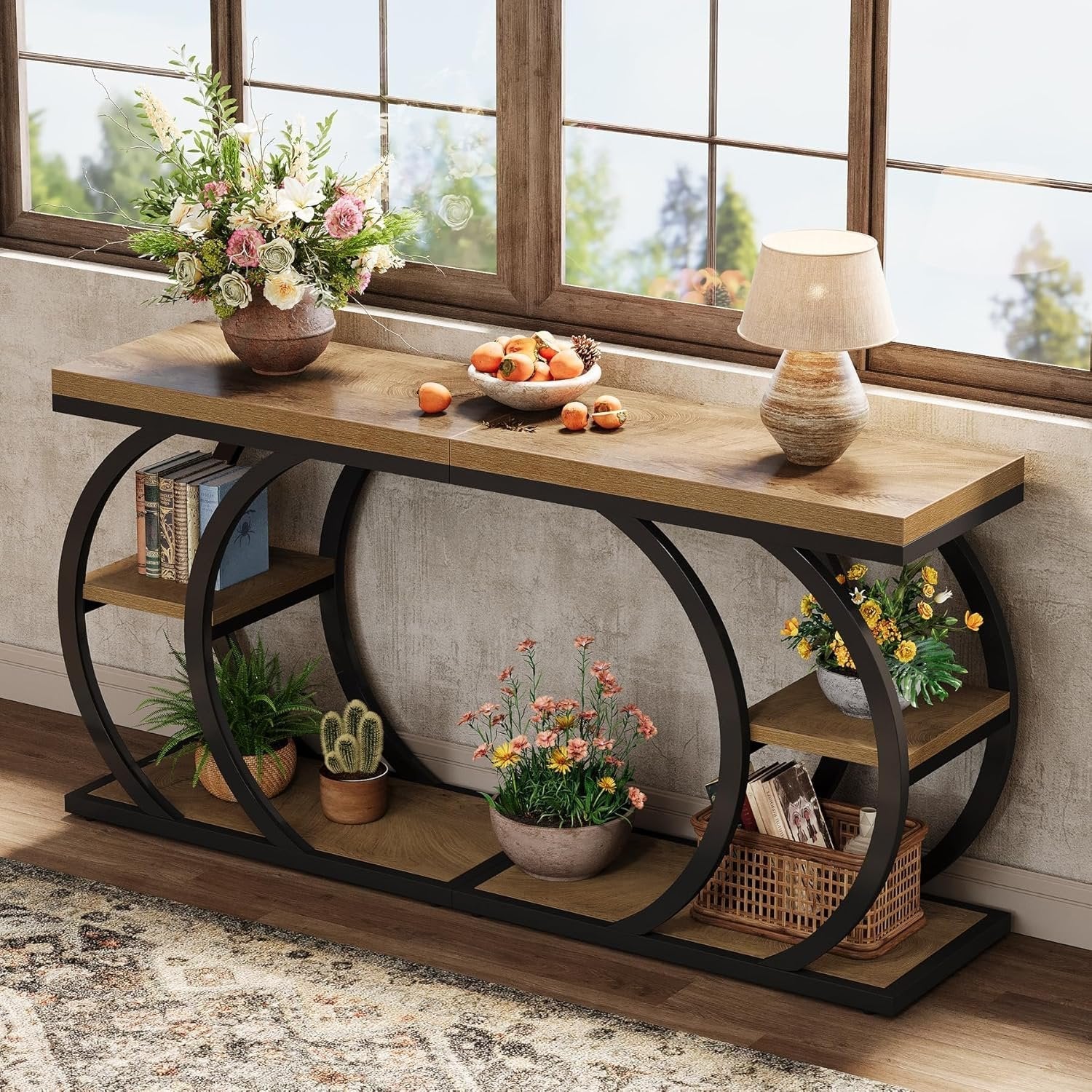 23.6" End Table, 3-Tier Couch C-Shaped Side Table with Storage