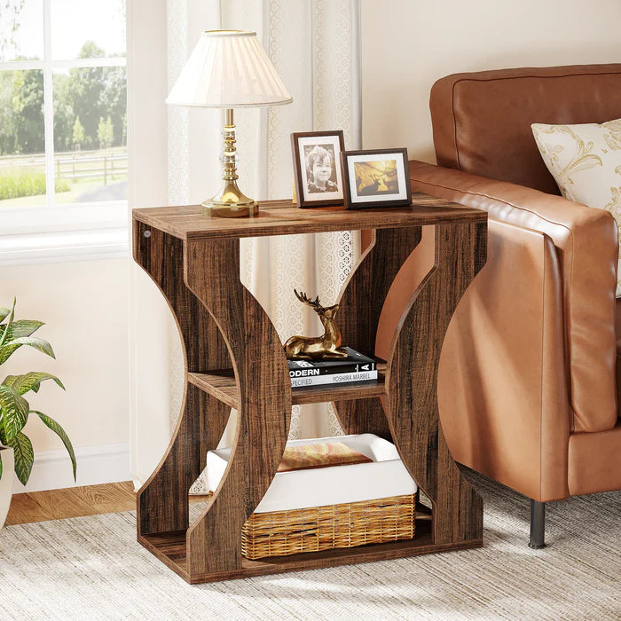 24" Farmhouse Side Table - 3-Tier Storage Shelves