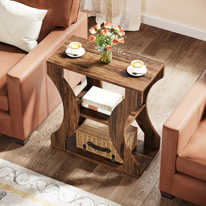 24" Farmhouse Side Table - 3-Tier Storage Shelves