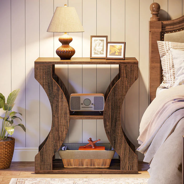 24" Farmhouse Side Table - 3-Tier Storage Shelves