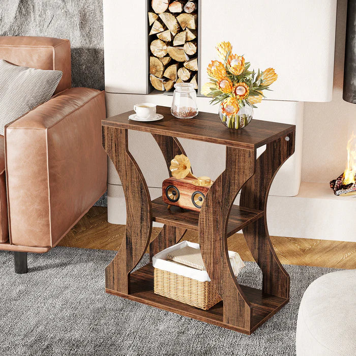 24" Farmhouse Side Table - 3-Tier Storage Shelves