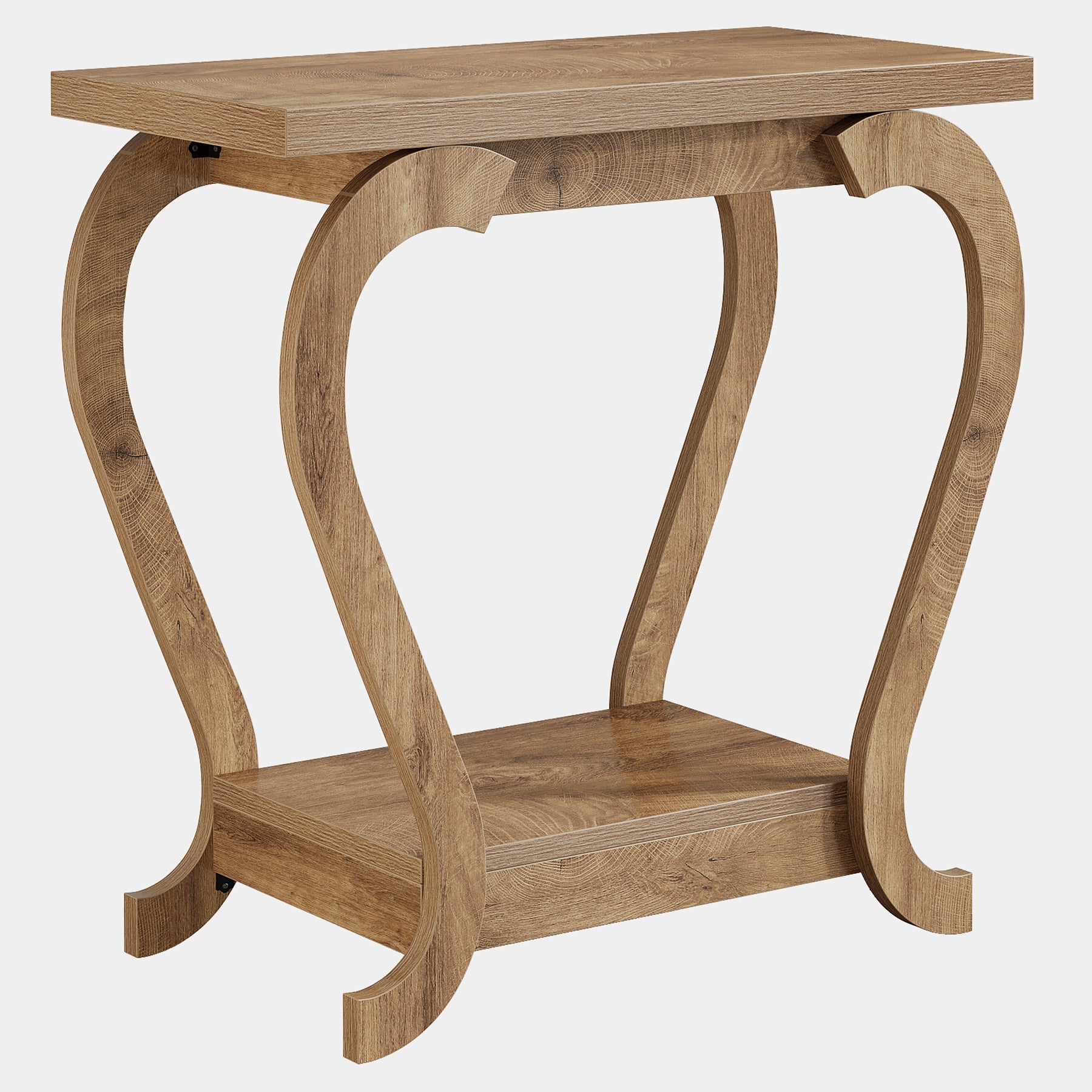 Brown Wooden End Table, 23.62 Inch 2-Tier Side Table for Small Spaces