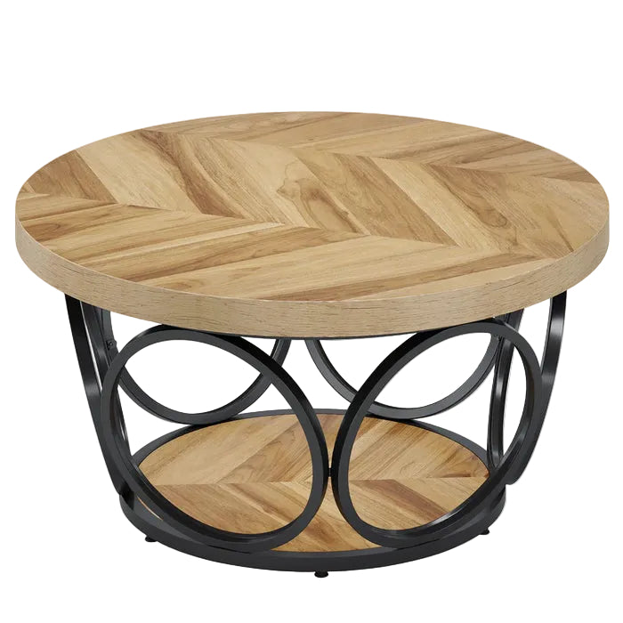 Tribesigns Coffee Table, Round Center Table with 2 Storage Shelves
