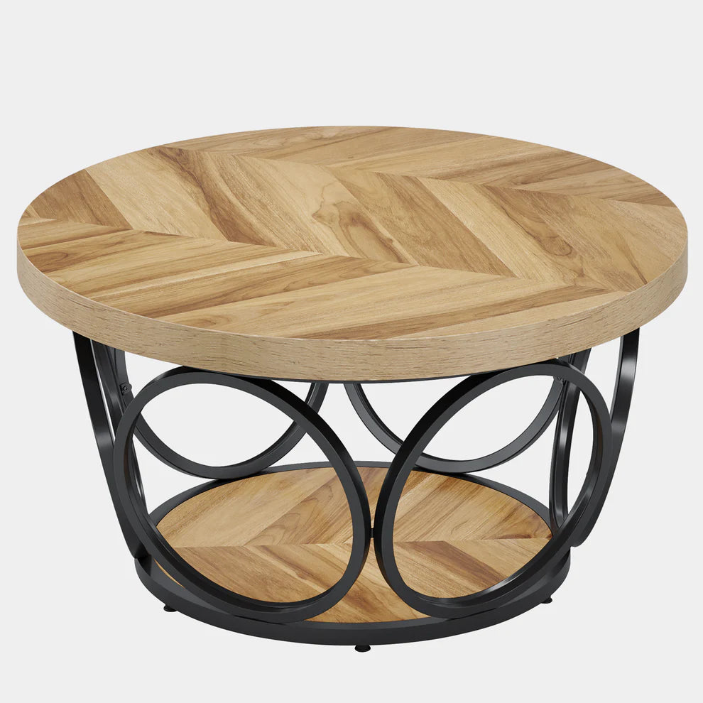 Tribesigns Coffee Table, Round Center Table with 2 Storage Shelves