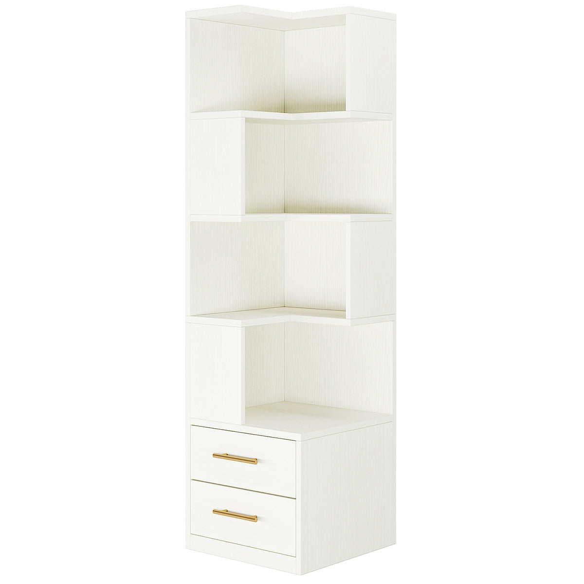 Tribesigns 66.9-Inch Corner Bookshelf with 2 Drawers, 5-Tier L-Shaped Bookcase for Home Office