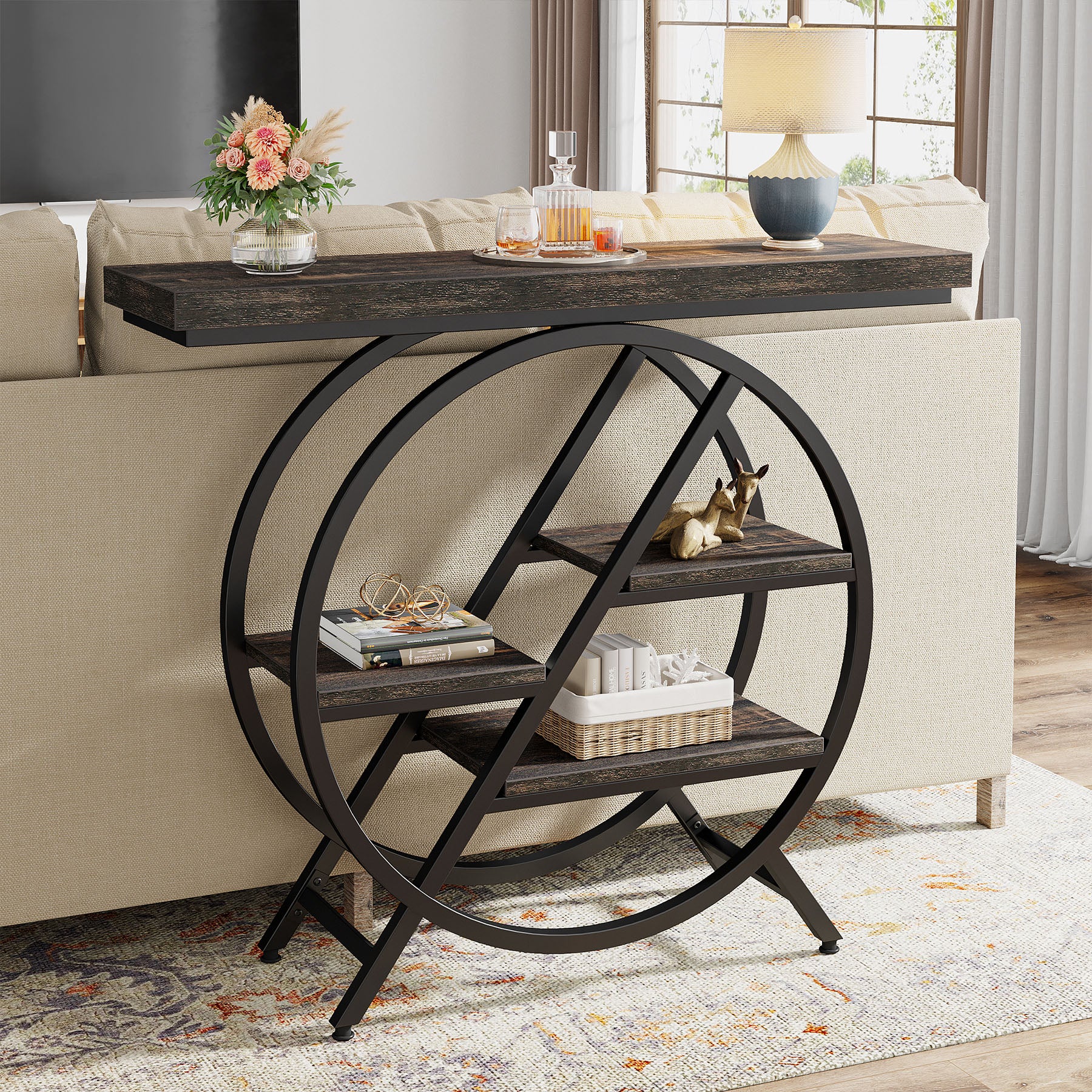 4-Tier Console Table, 39.4" Entryway Table with Geometric Metal Frame