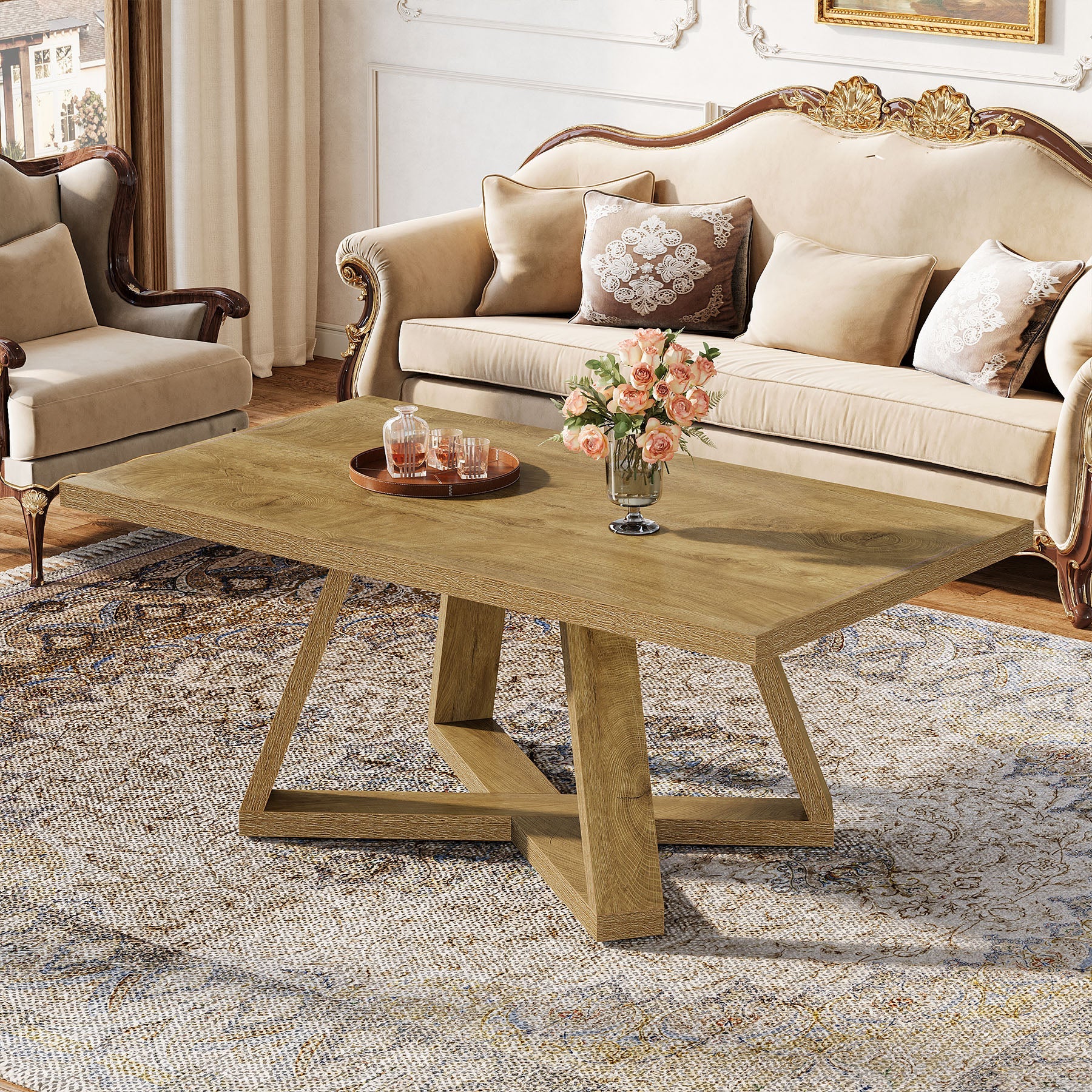 Tribesigns 47" Rectangle Coffee Table, Farmhouse Wooden Accent Table for Small Spaces