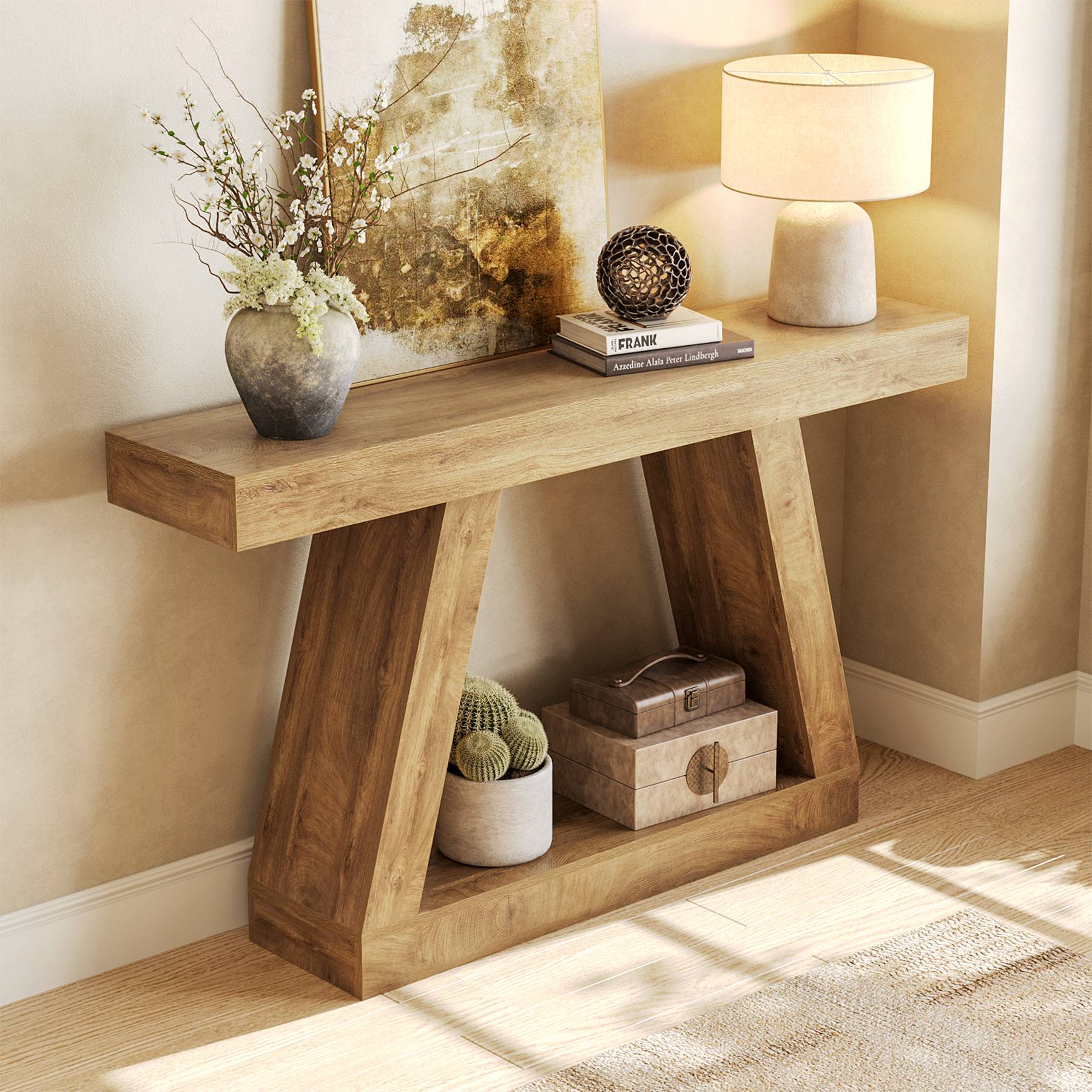 Farmhouse Console Table, 55" Sofa Table with Storage