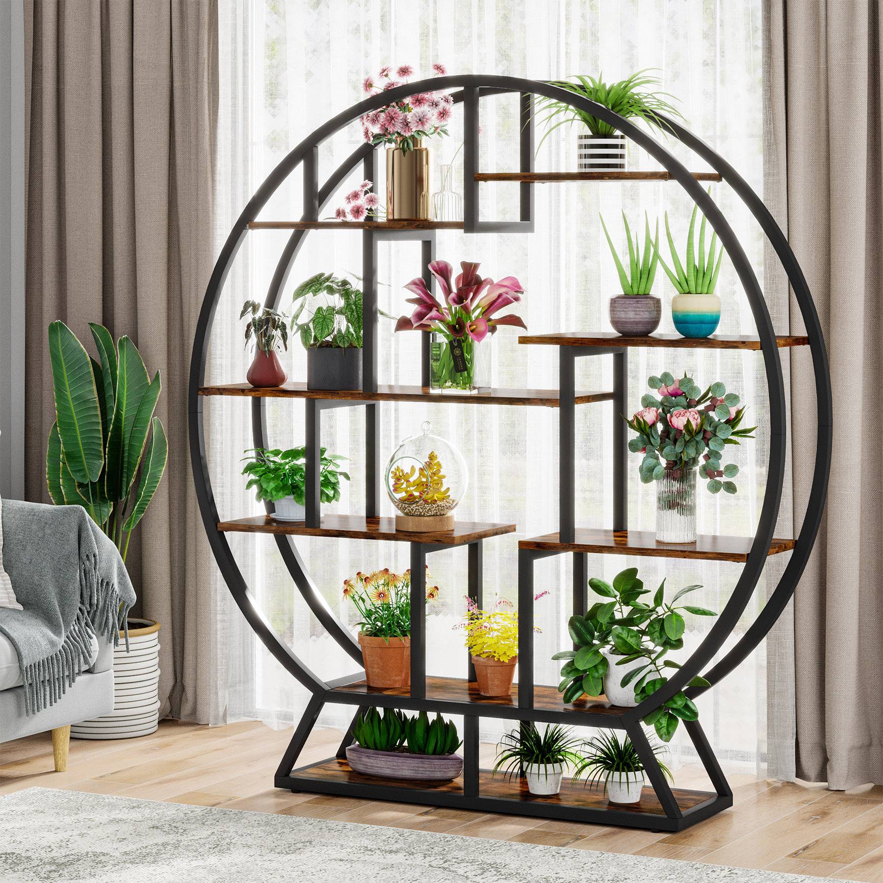Plant Stand, 63" Round Flower Pot Plant Rack with 8 Shelves Tribesigns