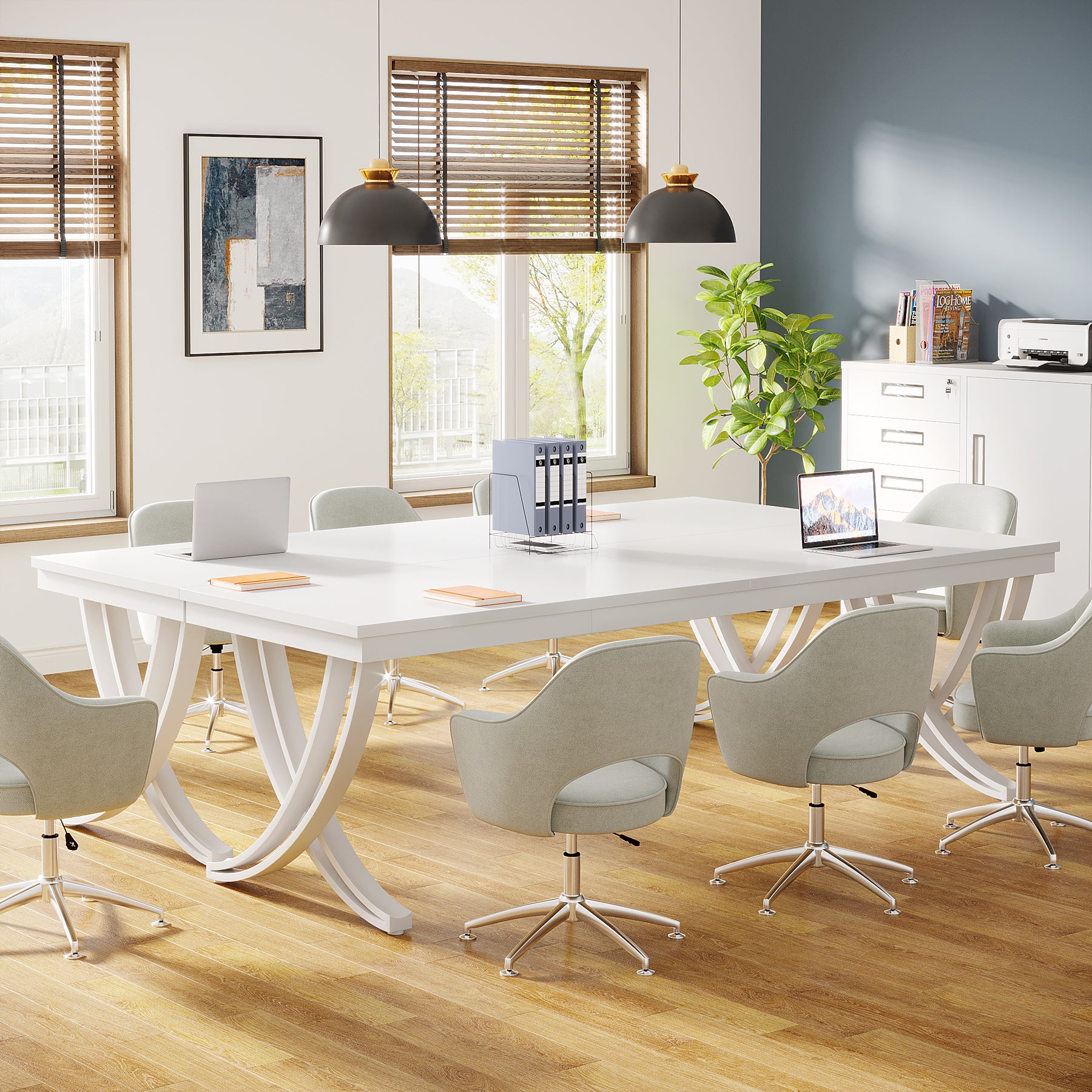 6.5FT Conference Table for 6-8 People, 78-Inch Rectangular Table with Metal Frame
