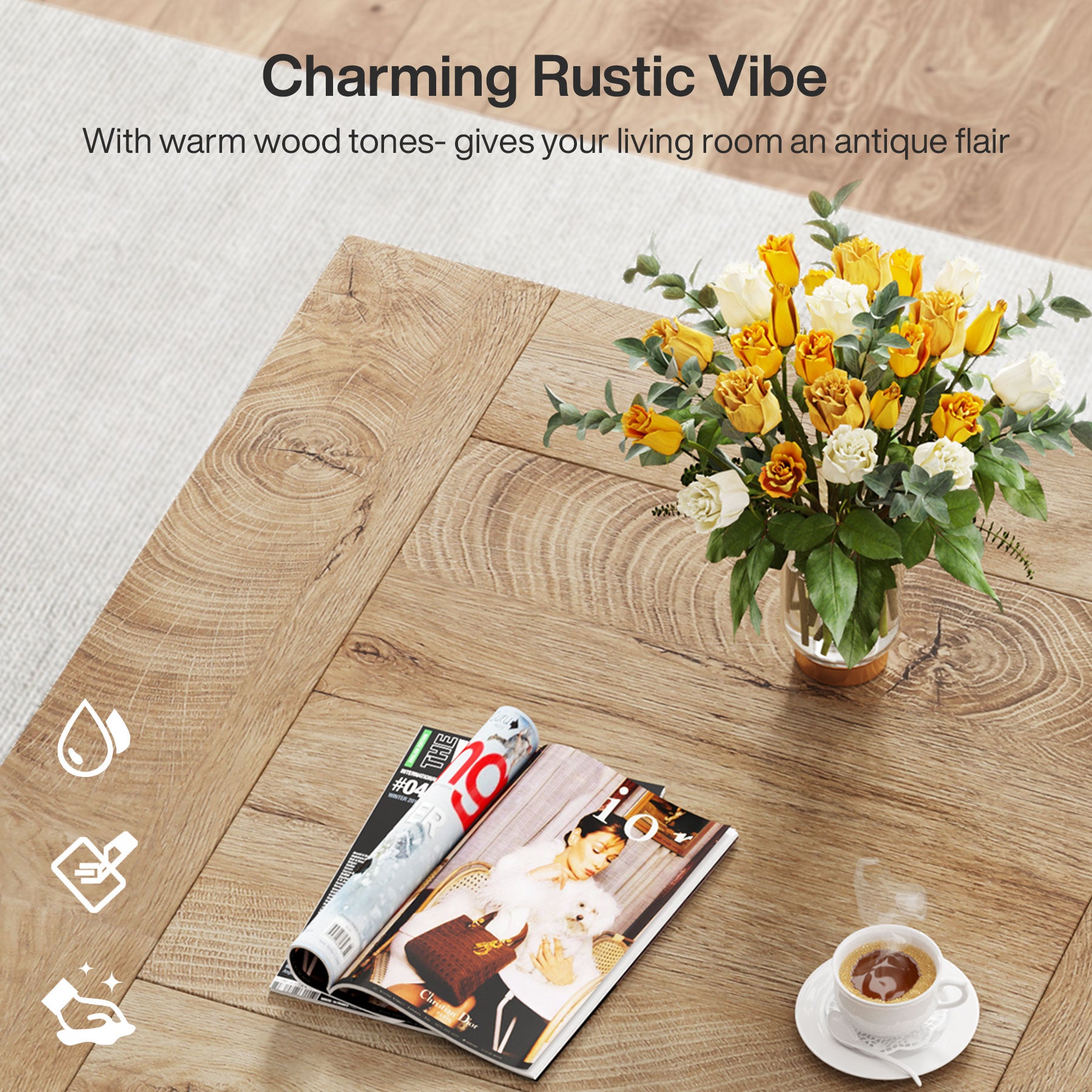 Wood Coffee Table, 31.5" Modern Center Table Cocktail Tea Table