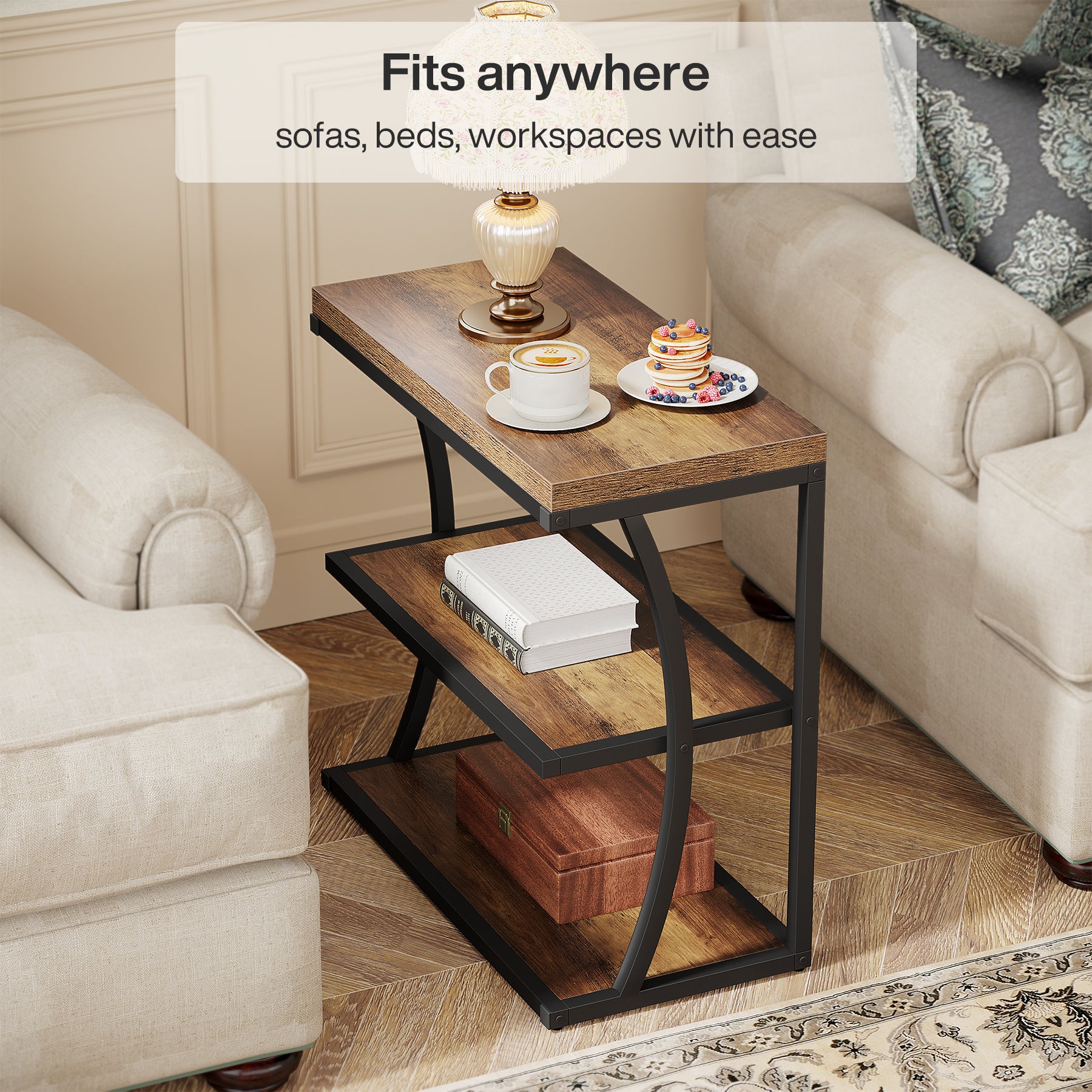 Tribesigns 23.62" Narrow Side Table, Small Metal and Wood Bedside Table with Storage