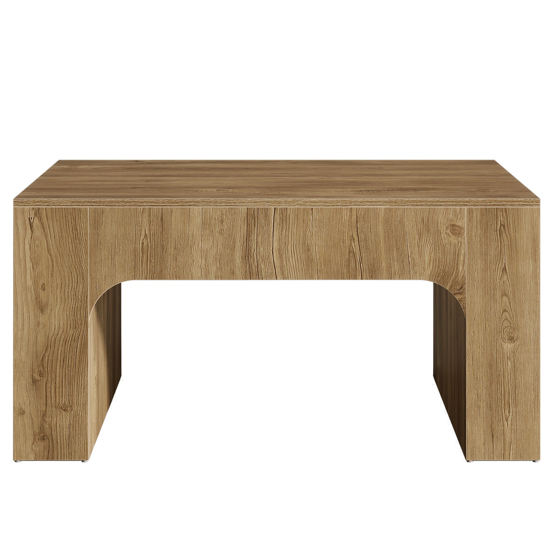 39 Inch Square Coffee Table, Farmhouse Wooden Center Table with Curved Design for Living Room